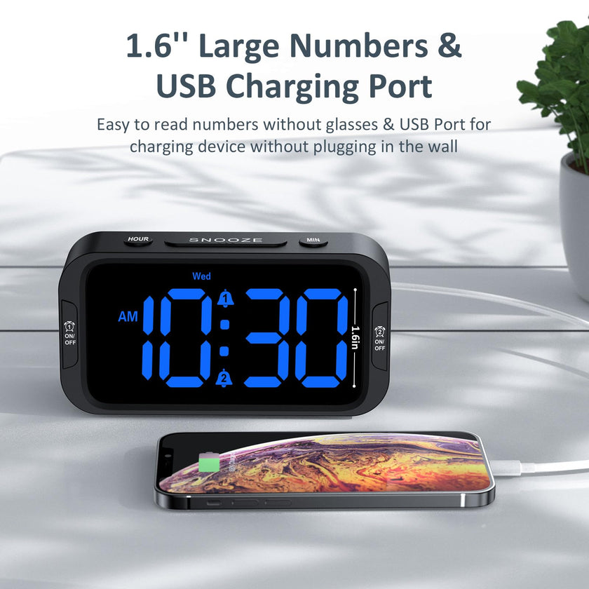 Odokee Digital Dual Alarm Clock for Bedroom, Easy to Set, 0-100% Dimmer, USB Charger, 5 Sounds Adjustable Volume, Weekday/Weekend Mode, Snooze, 12/24Hr, Battery Backup, Compact Clock for Bedside(Blue) 🍁 All In One Marketplace Canada