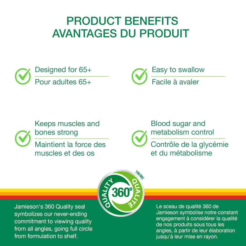 Jamieson 100% Complete Multivitamin Platinum for Adults 65+, 115 Mini Caplets. With Lycopene, Lutein and Additional Immune Support. Supports Energy, Eye Health, Bone, and Overall Health, One Per Day 🍁 All In One Marketplace Canada