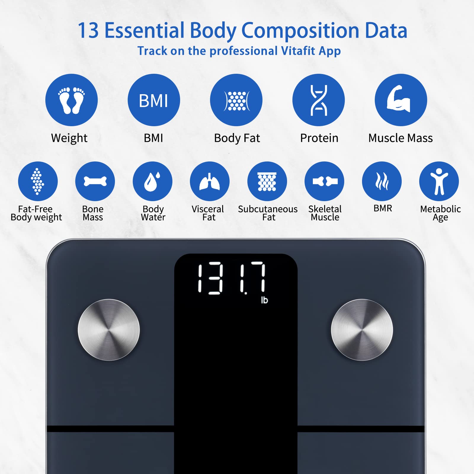 Vitafit Smart Weight Scale, High Accuracy 0.1lb by Our Professional Factory Since 2001, Scale Body Weight App Sync 13 Body Composition with BMI, Body Fat and Muscle, 400lb, LED, Black 🍁 All In One Marketplace Canada