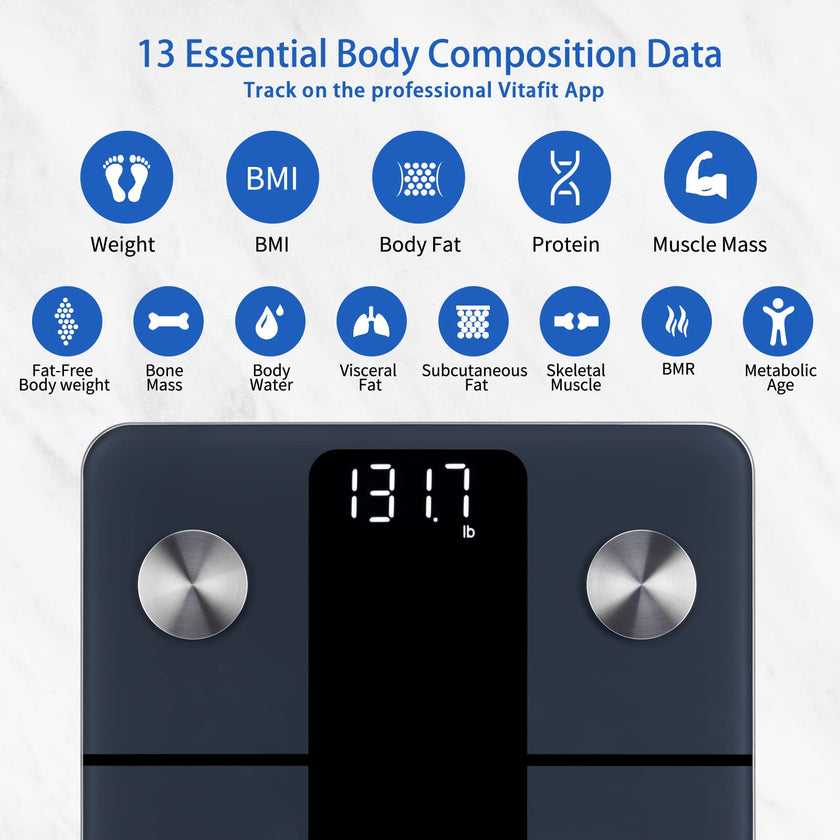 Vitafit Smart Weight Scale, High Accuracy 0.1lb by Our Professional Factory Since 2001, Scale Body Weight App Sync 13 Body Composition with BMI, Body Fat and Muscle, 400lb, LED, Black 🍁 All In One Marketplace Canada