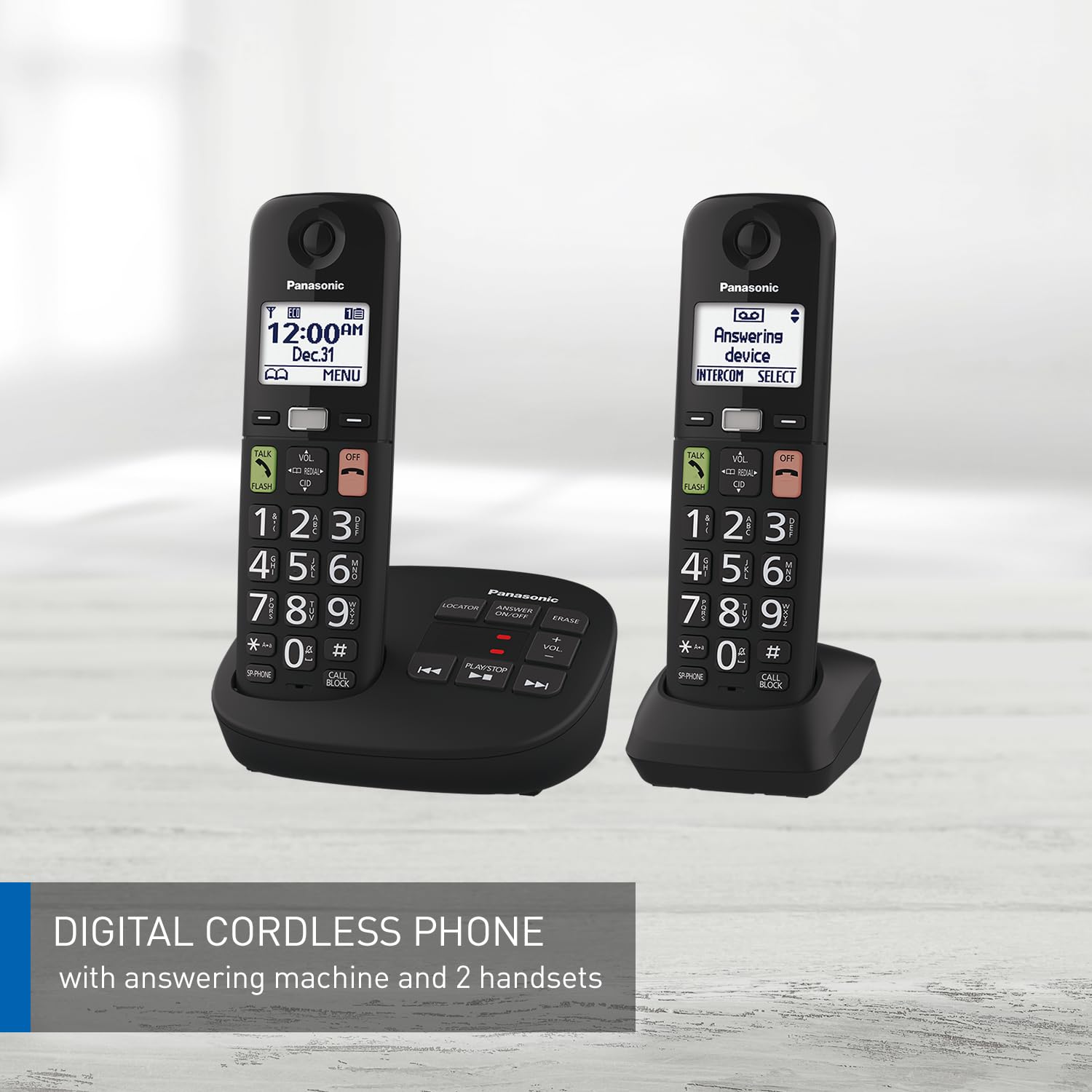 Panasonic Cordless Phone, Easy to Use with Large Display and Big Buttons, Flashing Favourites Key, Call Block, 2 Cordless Handsets - KX-TGU122CB (Black) 🍁 All In One Marketplace Canada