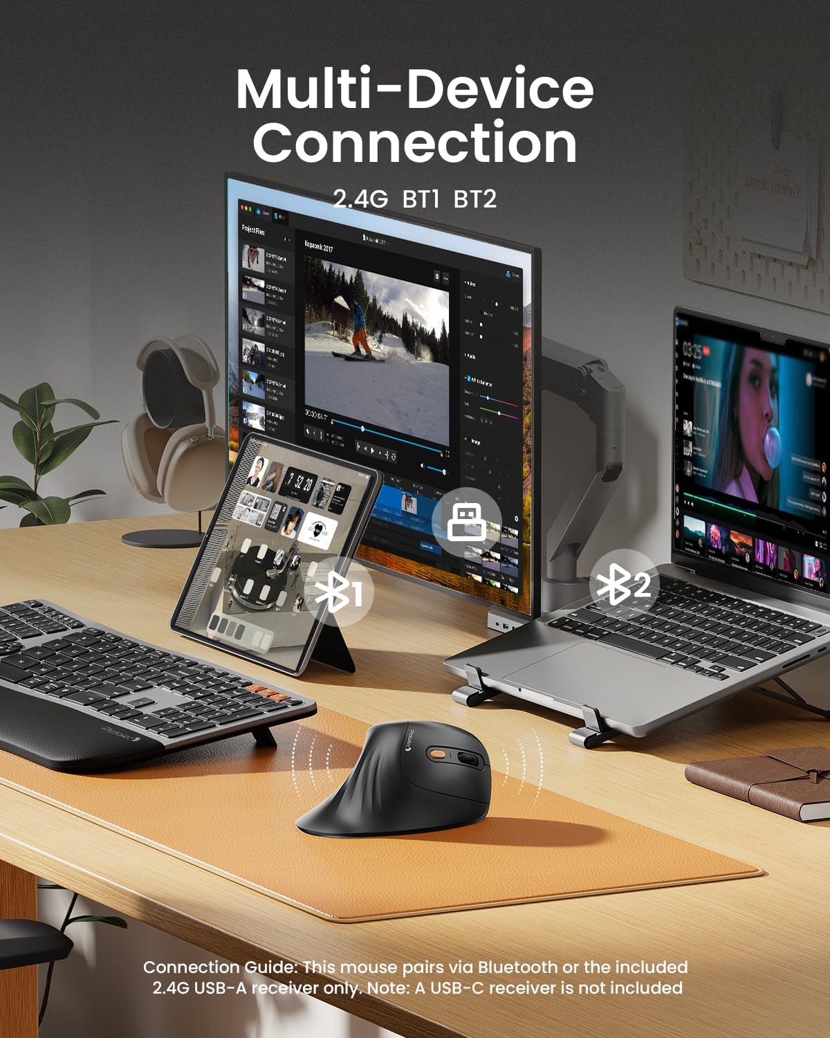 ProtoArc Ergonomic Vertical Mouse, EM11 NL Bluetooth Mouse Wireless Rechargeable Mice with 3 Devices (Bluetooth or USB), Vertical Wireless Mouse for Computer, iPad, Mac, Windows (Black) 🍁 All In One Marketplace Canada