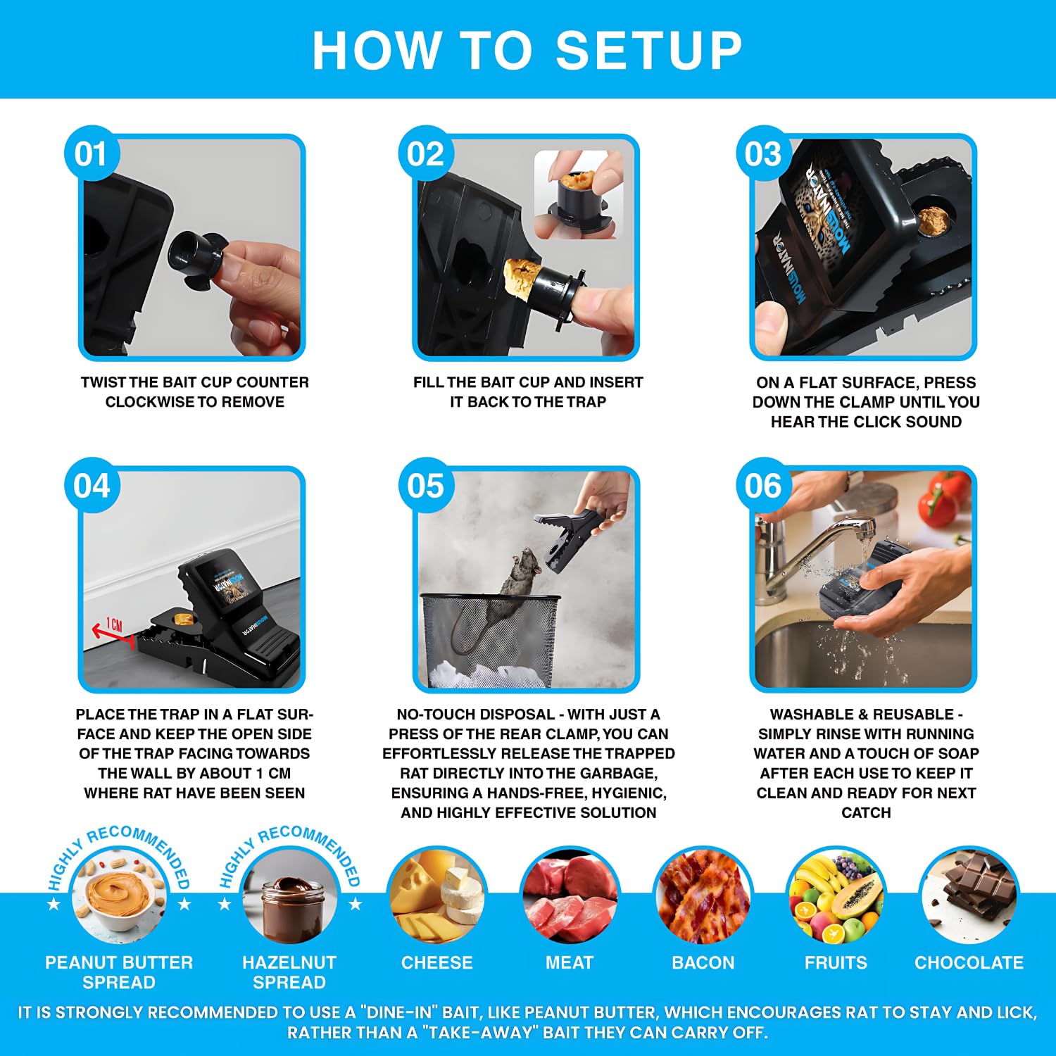 MOUSINATOR Rat Trap | 6-Pack | Large Rat Snap Traps for Indoor and Outdoor Use | Easy to Set | Safe and Reusable Design | Easy to Clean | Effective Powerful Large Mouse Trap that Works Instantly 🍁 All In One Marketplace Canada