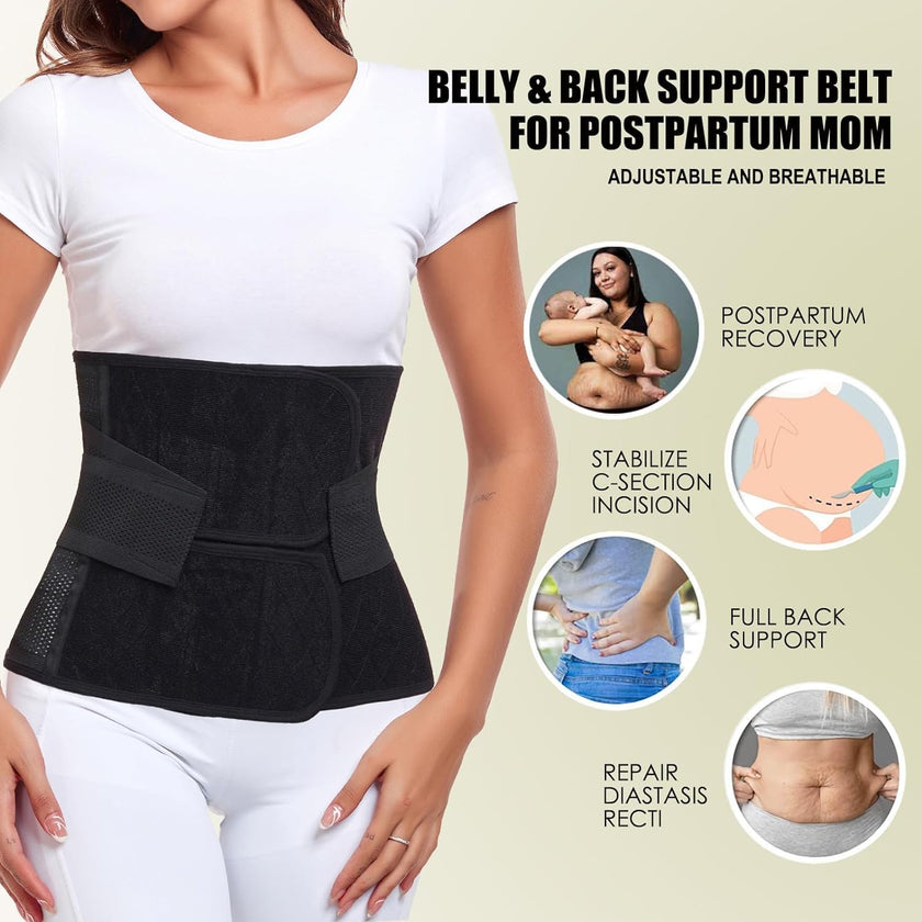 Postpartum Belly Wrap Waist Cincher – C Section Recovery Belt, Post Partum Women Belly Belt, Abdominal Binder After Pregnancy Postpartum Belly Band After Birth Brace (Black, S/M) 🍁 All In One Marketplace Canada