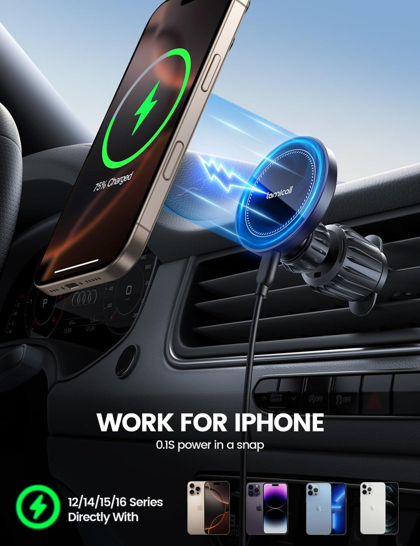 Lamicall 15W for Magsafe Car Mount Charger - Wireless Vent & Dashboard Magnetic Phone Holder Charger Mount, for iPhone 17, 17 Pro, 17 Pro Max, iPhone 16 15 14 for MagSafe Accessories, Car Accessories 🍁 All In One Marketplace Canada