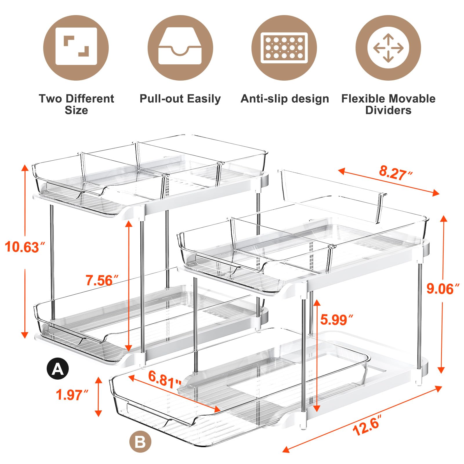 Delamu 2-Tier Multi-Purpose Bathroom Under Sink Organizers and Storage, Stackable Kitchen Pantry Organization, Pull Out Medicine Cabinet Organizer with Movable Dividers, White, 2 Pack 🍁 All In One Marketplace Canada