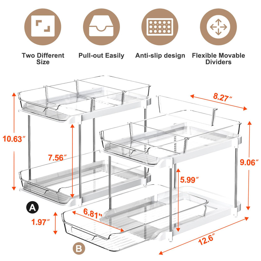 Delamu 2-Tier Multi-Purpose Bathroom Under Sink Organizers and Storage, Stackable Kitchen Pantry Organization, Pull Out Medicine Cabinet Organizer with Movable Dividers, White, 2 Pack 🍁 All In One Marketplace Canada
