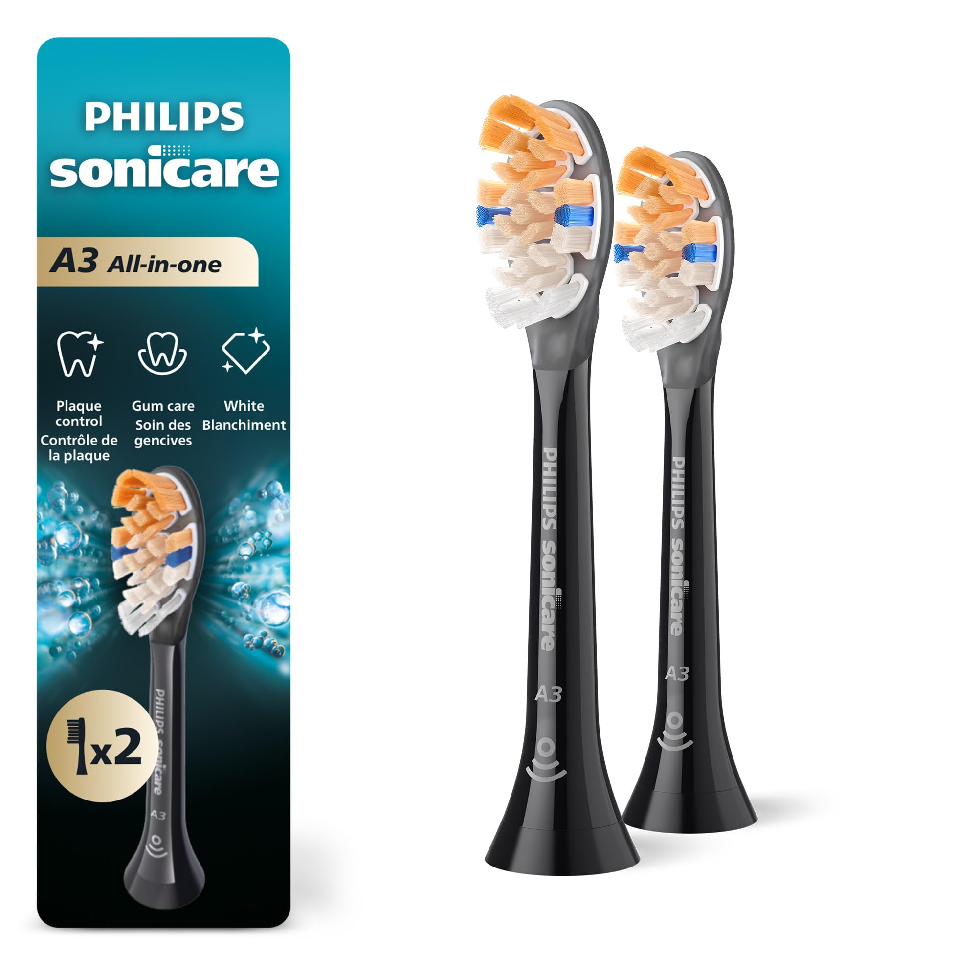 Philips Sonicare A3 All-in-one - Genuine Replacement Electric Toothbrush Heads, Black, 2 Pack, HX9092/95 🍁 All In One Marketplace Canada