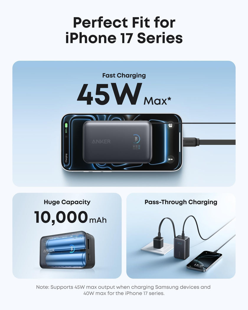 Anker Nano Power Bank, 10,000mAh Portable Charger with 2.3 ft Anker InstaCord Retractable Cable, 45W Max Compact Battery Pack, Smart Display, for iPhone 17/16 Series,iPad,Galaxy,Pixel and More (Black) 🍁 All In One Marketplace Canada