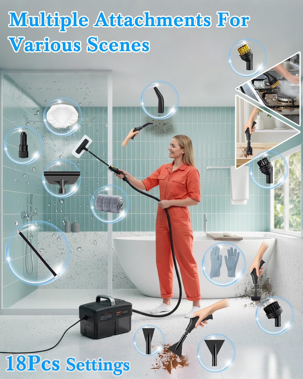 Steam Cleaner for Home - 1600ML Water Tank 15s Heat-Up Portable Steamer for Cleaning, 6 Level Adjustable, 2500W, 45PSI, 250°F Steam, Handheld Steam Cleaner for Car Detailing, Grease, Tile,Grout 🍁 All In One Marketplace Canada