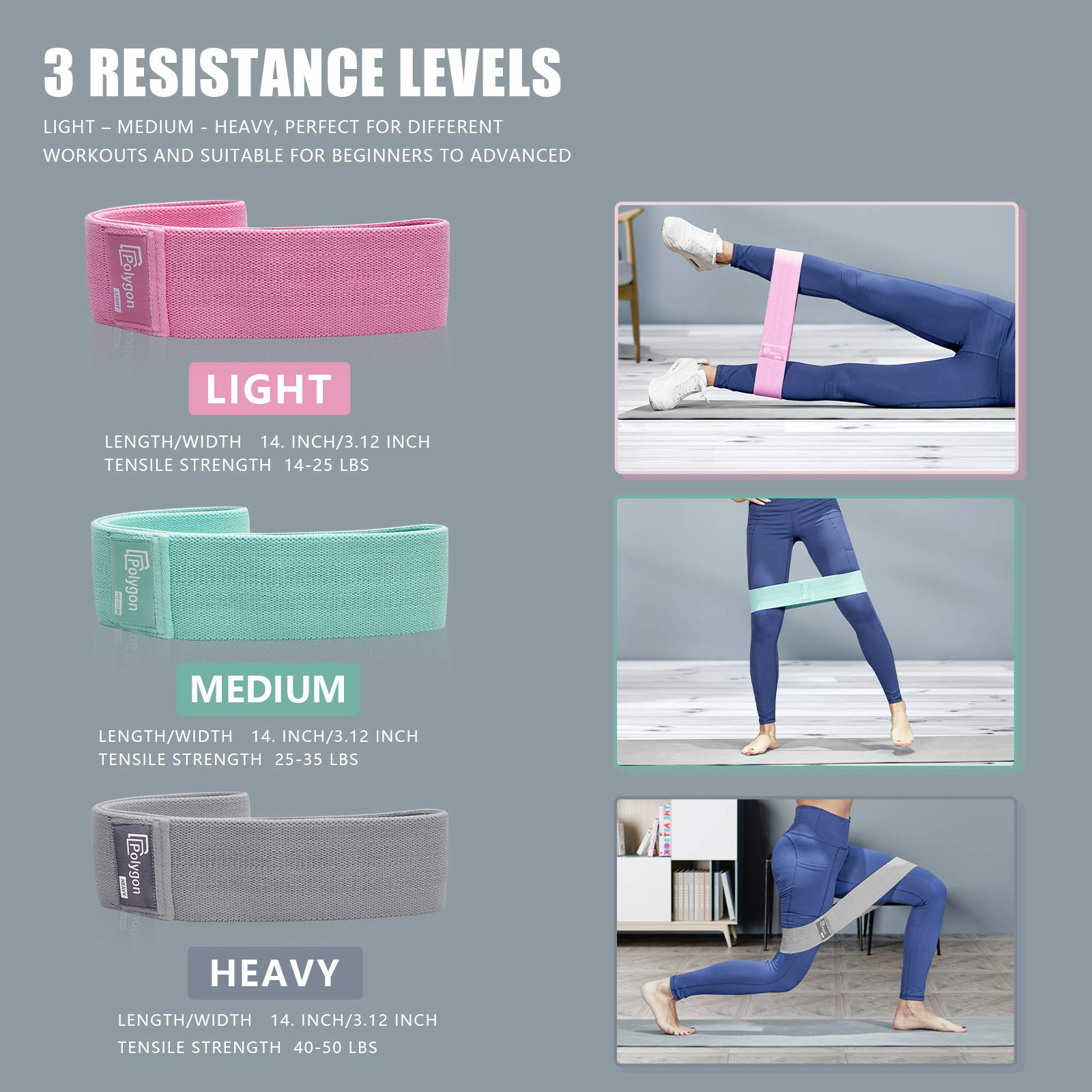 Polygon Resistance Exercise Bands, Polygon Fabric Non Slip Hip Bands for Squats, Legs, Butt, Thigh and Hip Workout, Thick Wide Fitness Loop for Men & Women. Workout Guide Included (Set of 3) 🍁 All In One Marketplace Canada