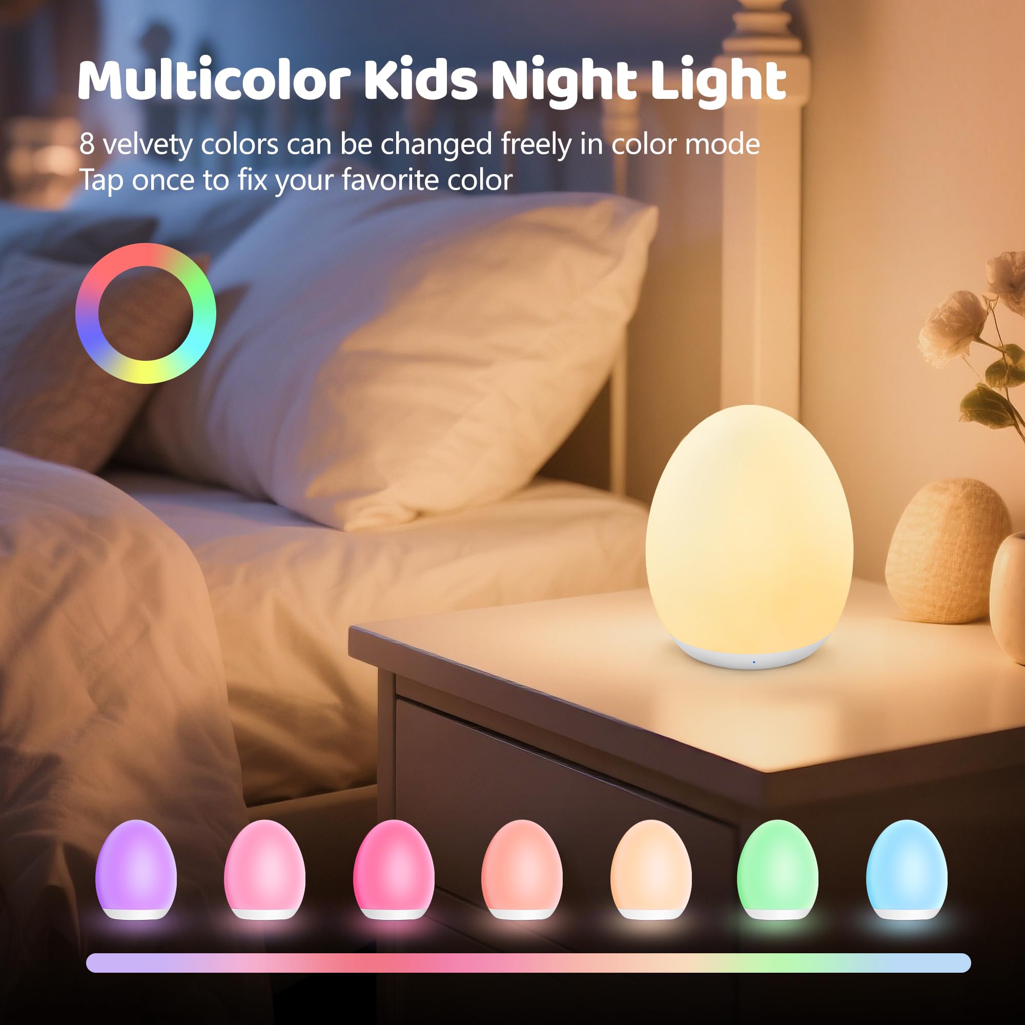 Night Lights for Kids, MediAcous Baby Night Light with 7 Colors Changing & Dimming Function, Rechargeable Kids Night Light with 1 Hour Timer & Touch Control, Up to 100H 🍁 All In One Marketplace Canada