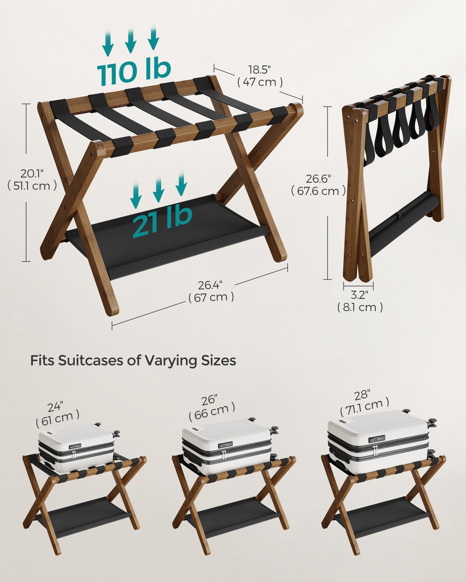 SONGMICS Luggage Rack, Bamboo Luggage Rack for Guest Room, Folding Suitcase Stand, for Hotel, Bedroom, Heavy-Duty, Holds up to 131 lb, Walnut Brown URLR007D01 🍁 All In One Marketplace Canada