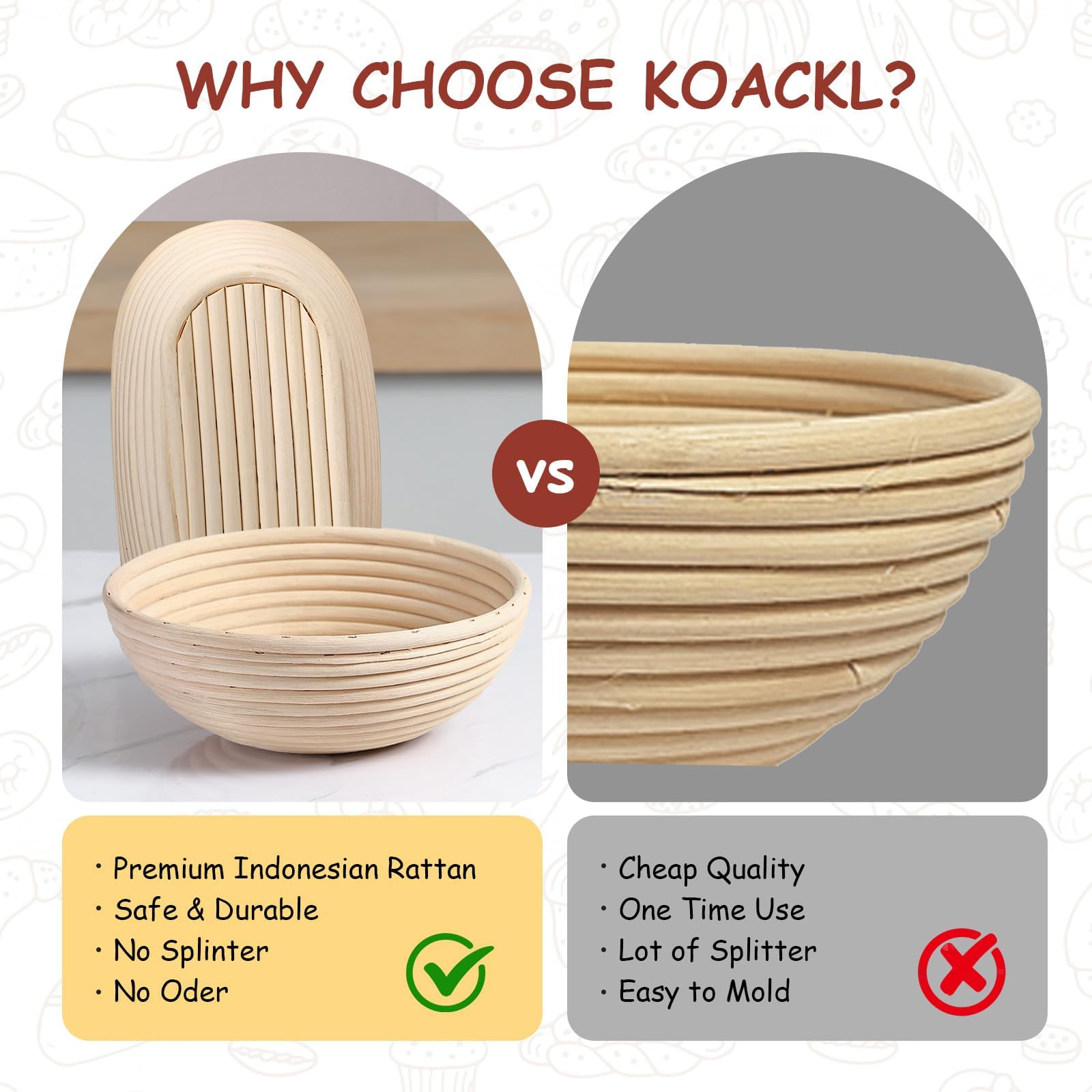 KOACKL Sourdough Bread Starter Kits, Banneton Sourdough Bread Making Tools Kit, Banneton Proofing Basket Making Bread Basket Baking for Baking Dough with Rising Pattern (Round and Oval) 🍁 All In One Marketplace Canada