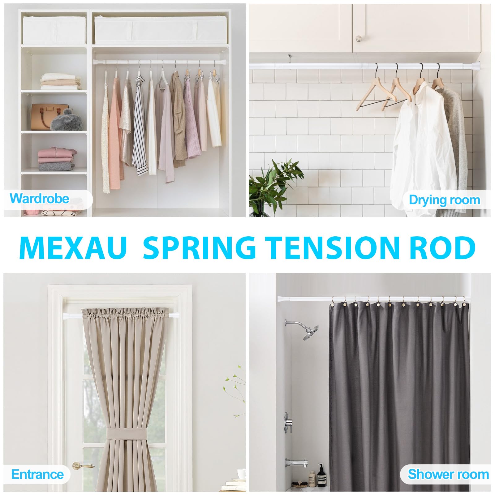 White Tension Curtain Rod for Windows 28 to 48 inch, Adjustable Expandable Pressure Spring Curtain Rod No Drilling, 7/8