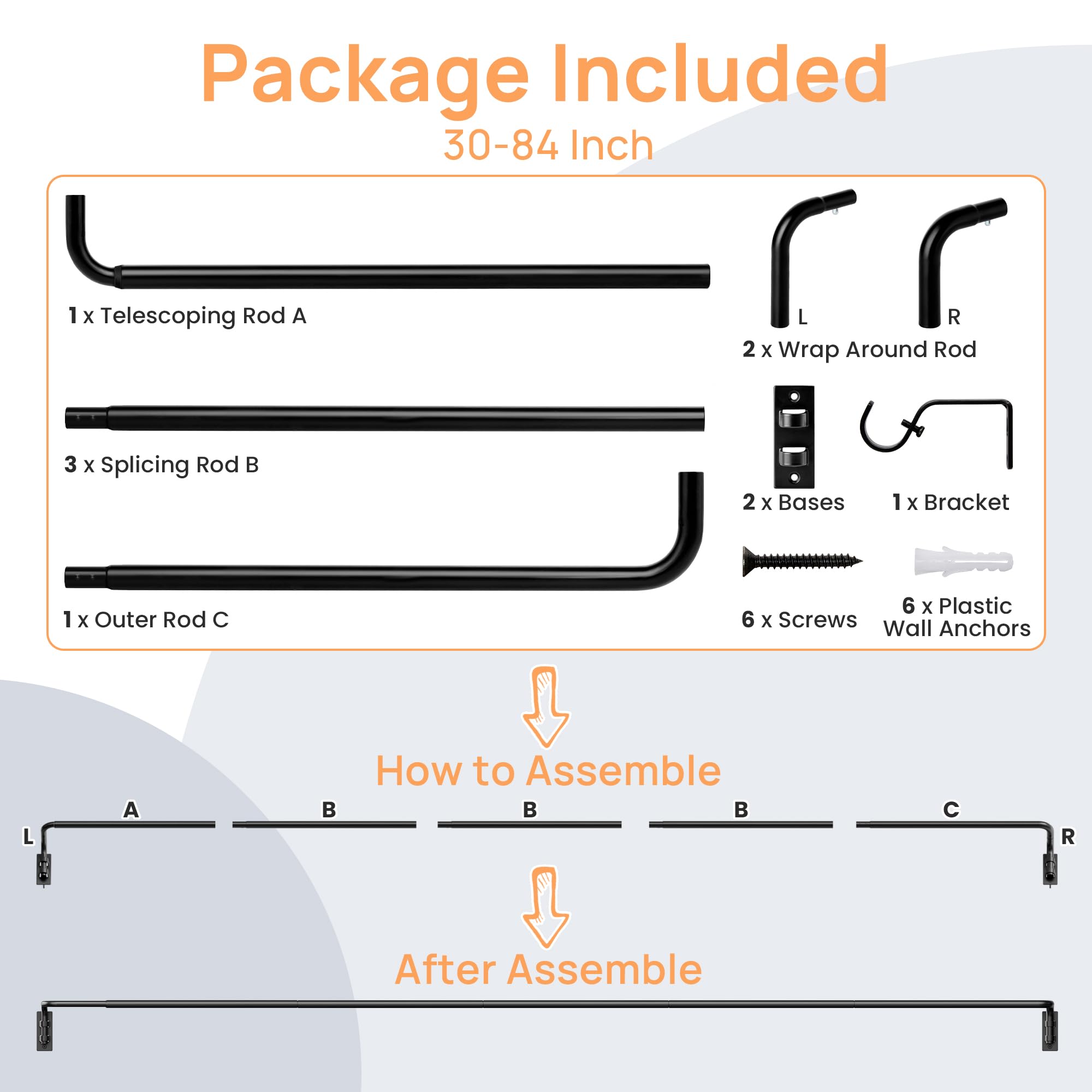 upsimples Blackout Curtain rods for windows 48 to 84 inch, Wrap Around Room Darkening Curtain Rod for Bedroom, Living Room, Adjustable from 30 to 86 Inches 🍁 All In One Marketplace Canada