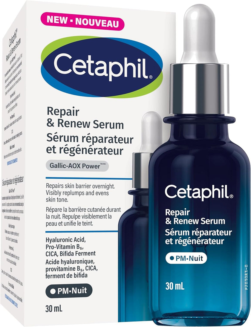 CETAPHIL Repair & Renew Night Serum for Stressed Sensitive Skin with Gallic Acid & Vitamin E, PM Face Serum, Repairs Skin Barrier Overnight, Dermatologist Recommended, 1 fl oz Dropper Bottle 🍁 All In One Marketplace Canada