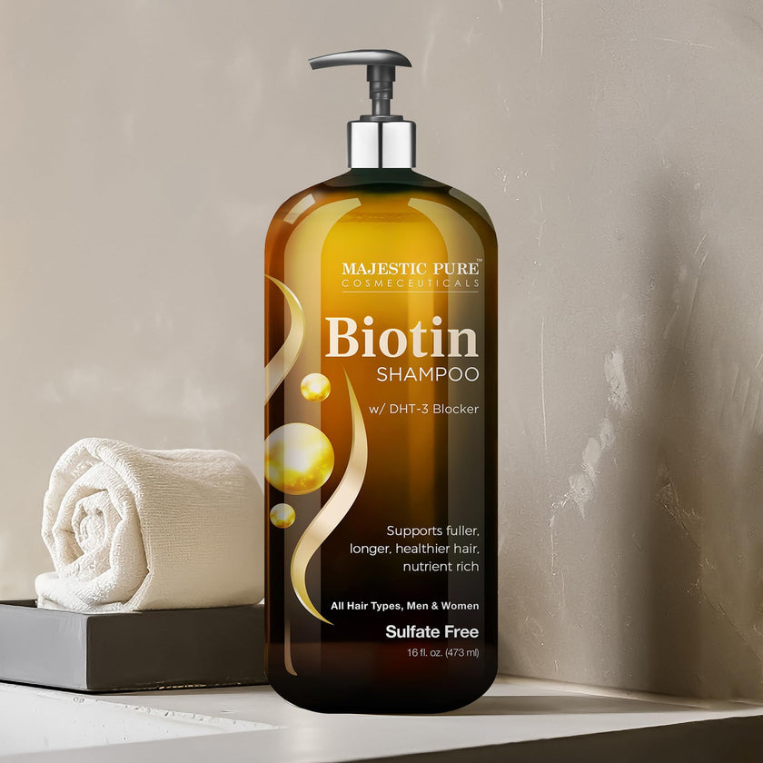 Majestic Pure Biotin Shampoo - Volumizing Shampoo for Hair Loss - with DHT-3 Blocker - Hydrating & Nourishing - Sulfate Free, for Men & Women - Thin Hair Shampoo - 16 fl oz 🍁 All In One Marketplace Canada