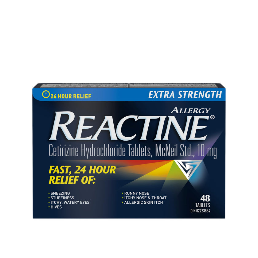 Reactine Extra Strength Antihistamine Tablets - 10mg Cetirizine Hydrochloride - 24 Hour Allergy Relief Medicine - 48 Count MADE IN CANADA 🍁 All In One Marketplace Canada