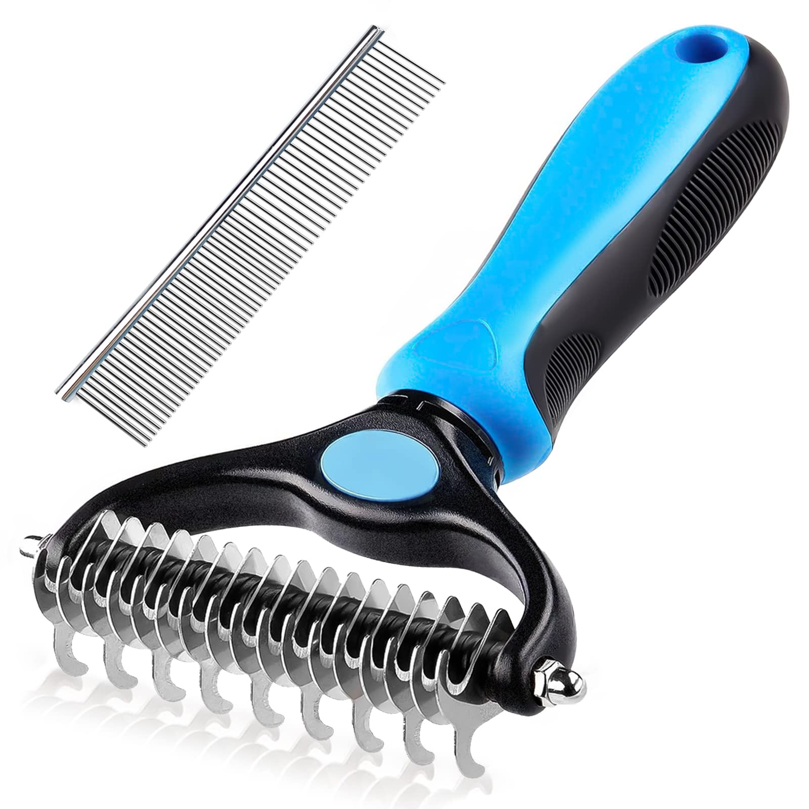 Dog and Cat Brush for Shedding and Dematting - Deshedding Undercoat Rake for Long Haired Dogs and Cats, Double Sided Pet Grooming Brush with Steel Comb, Blue 🍁 All In One Marketplace Canada
