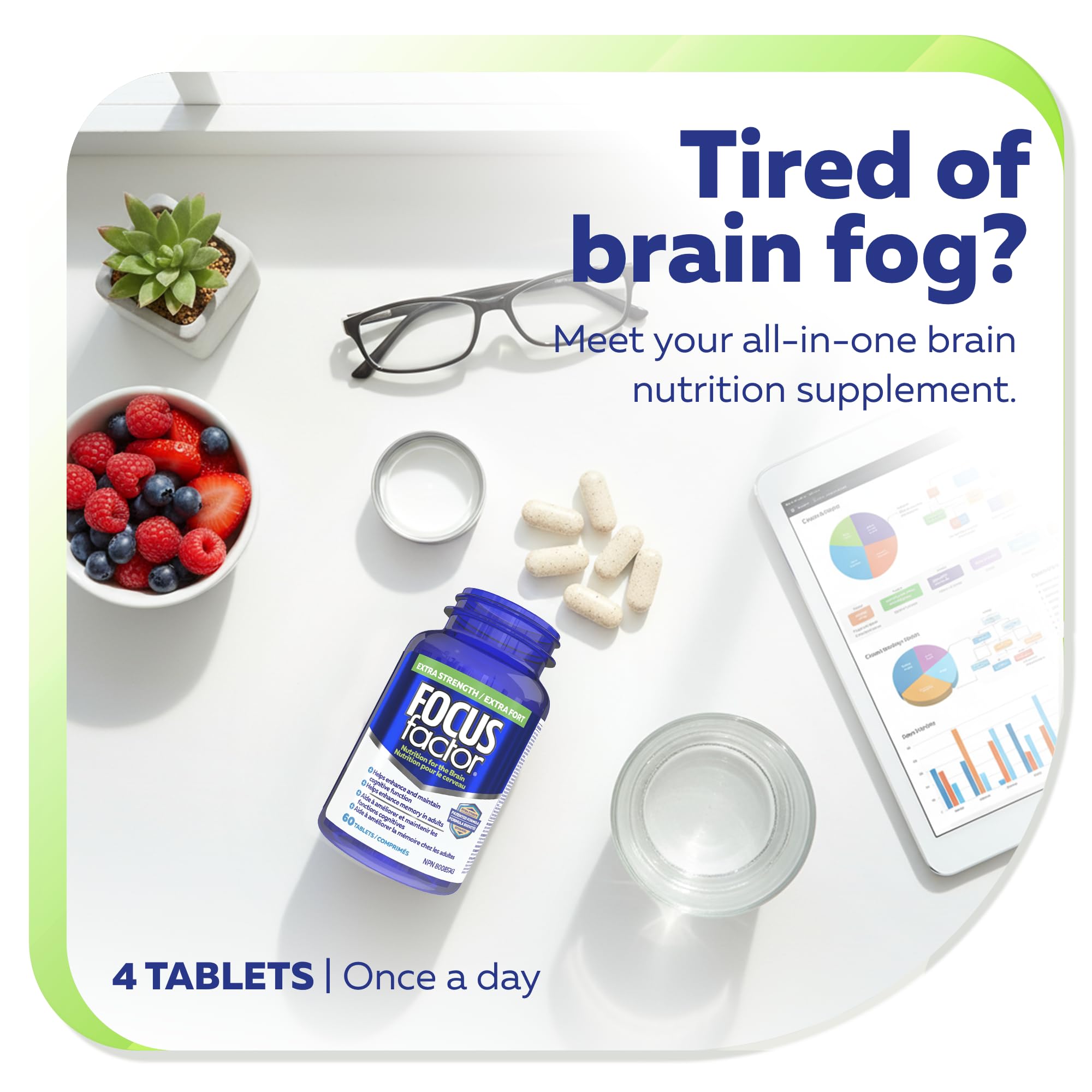 Focus Factor Extra Strength, 60ct - Multivitamin Supplement with Vitamin B6, B12, D3, Zinc, Phosphatidylserine, Bacopa Monnieri, Ginkgo Biloba & DMAE to enhance memory & cognitive function in adults 🍁 All In One Marketplace Canada