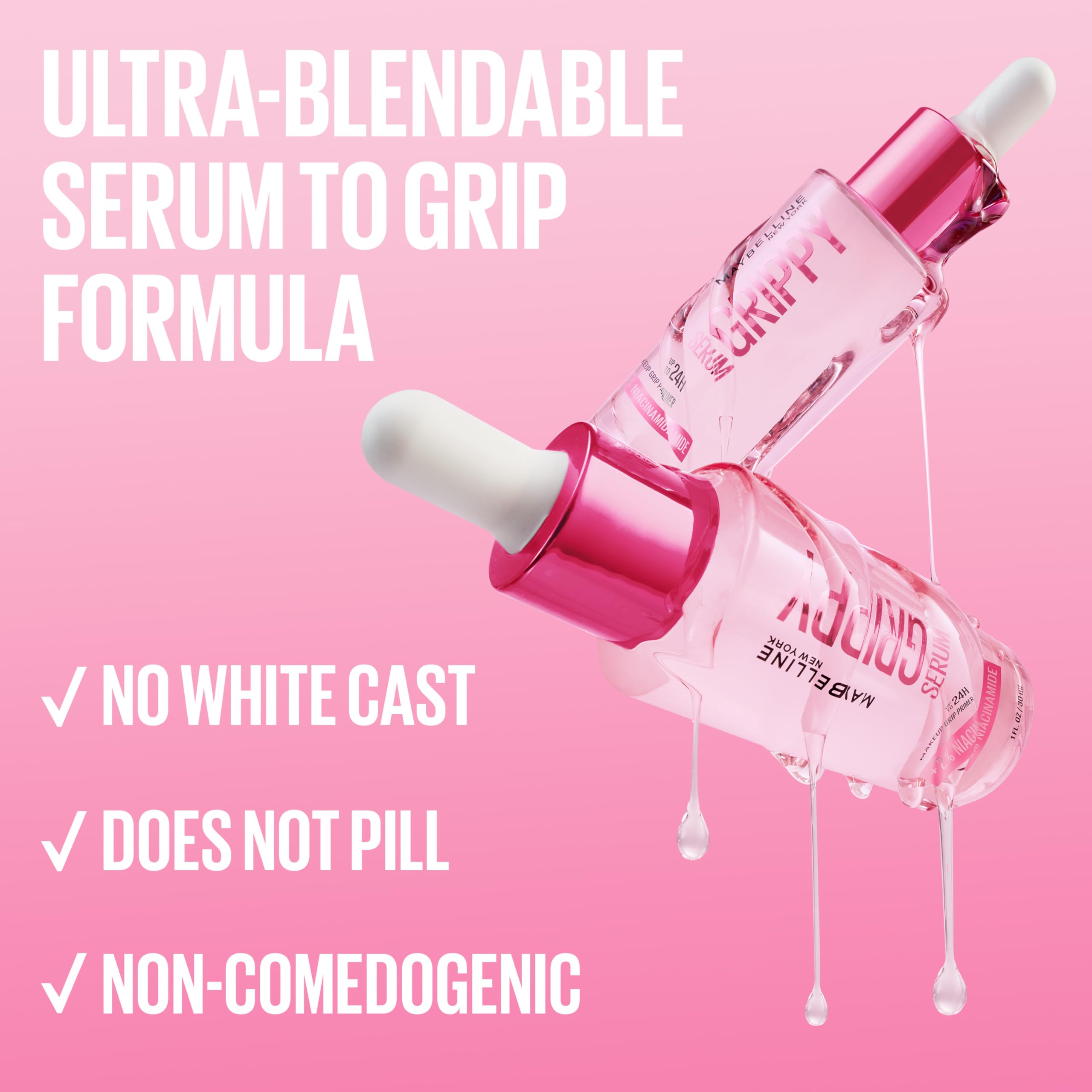 Maybelline Grippy Serum Primer, Hydrating Makeup Primer with 2% Niacinamide For Up To 24HR Make Up Wear, Glides Like Serum, Plumped Skin Look, Clear, 30 ml 🍁 All In One Marketplace Canada