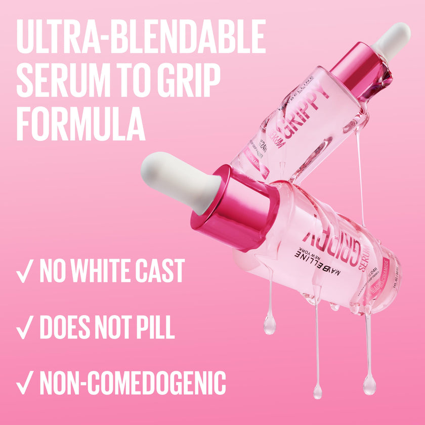 Maybelline Grippy Serum Primer, Hydrating Makeup Primer with 2% Niacinamide For Up To 24HR Make Up Wear, Glides Like Serum, Plumped Skin Look, Clear, 30 ml 🍁 All In One Marketplace Canada