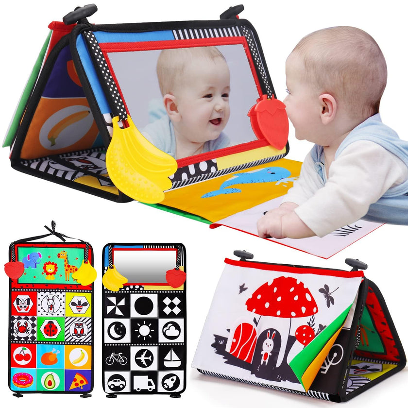 Tummy Time Baby Mirror Toy, Black and White High Contrast Baby Newborn Toys 3 6 12 Months, Montessori Crinkle Cloth Book Sensory Activity Development Gift for 0-6 Months Infant Boys Girls Easter Gift 🍁 All In One Marketplace Canada