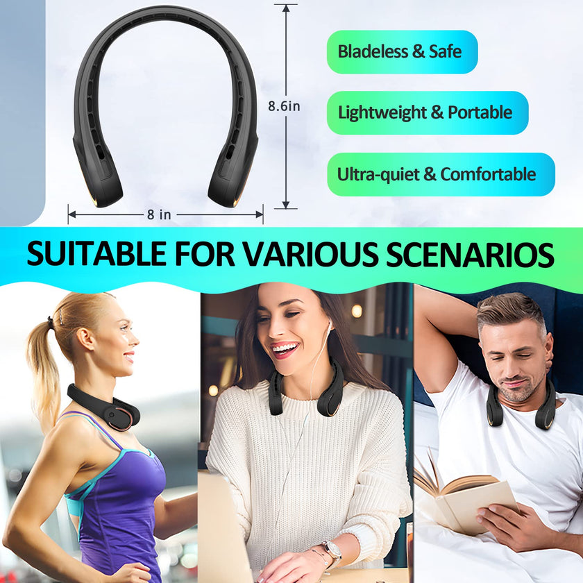 Portable Neck Fan, Personal Bladeless Neck Fans for Men, Upgraded Increase Air Volume & 4000mAh Battery, Ultra Quiet, 4-16 Hours Use Time Wearable Fan USB Rechargeable for Home Travel-Black 🍁 All In One Marketplace Canada