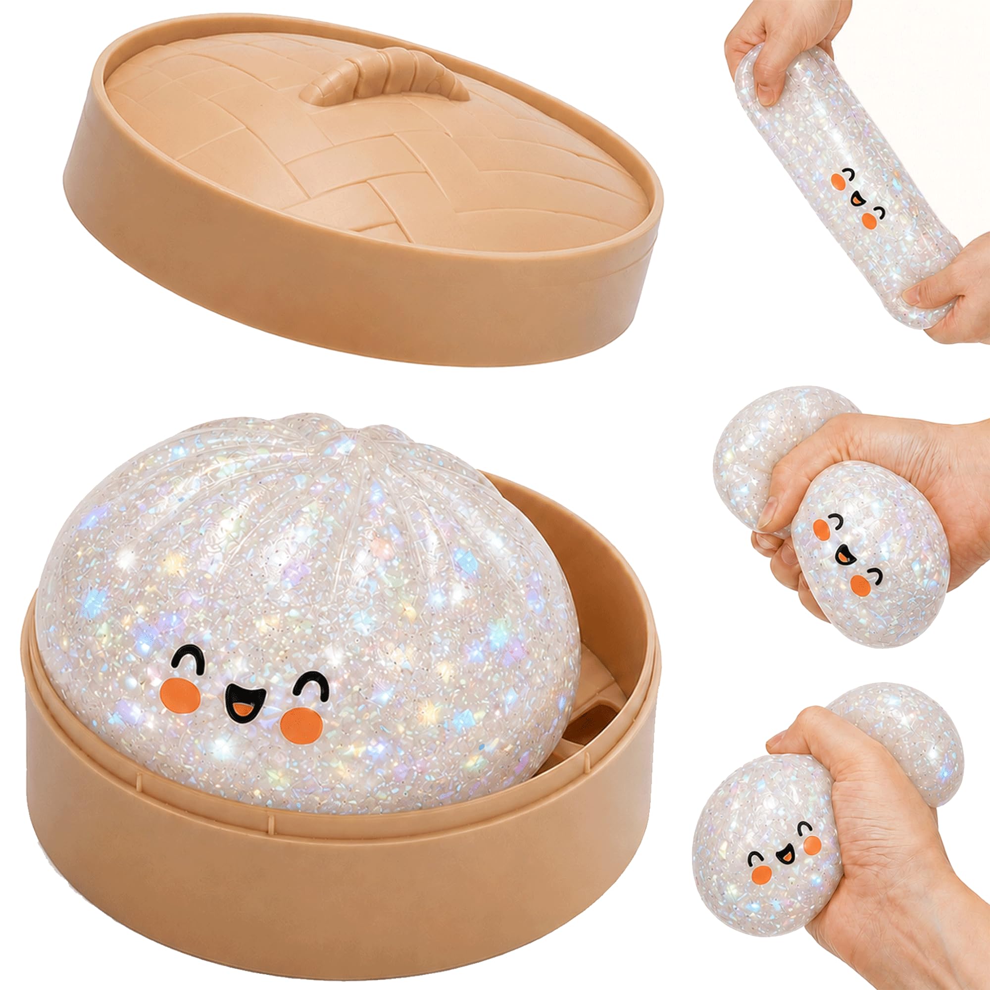 Glitter Dumpling Squishy, Colorful Mystery Dumpling Squishy Surprise Stress Relief, Cute Soft Squeeze Decompression Dough with Steamer (1pcs-White) 🍁 All In One Marketplace Canada