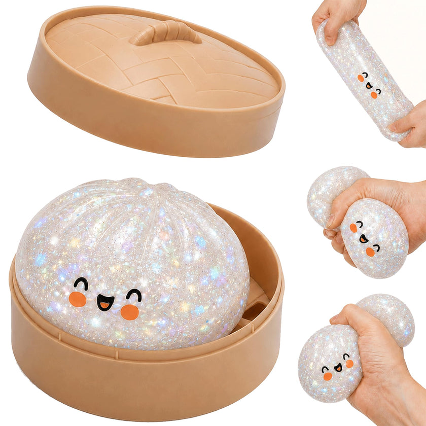 Glitter Dumpling Squishy, Colorful Mystery Dumpling Squishy Surprise Stress Relief, Cute Soft Squeeze Decompression Dough with Steamer (1pcs-White) 🍁 All In One Marketplace Canada