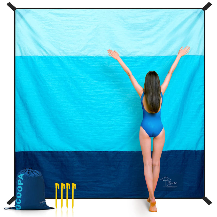 OCOOPA Beach Blanket Sand Free, Super Large 7.2'×6.8', Sandproof Waterproof, Soft Comfortable Sturdy Material, Wide Stripe Design, Light Weight Compact for Picnic, Vacations 🍁 All In One Marketplace Canada