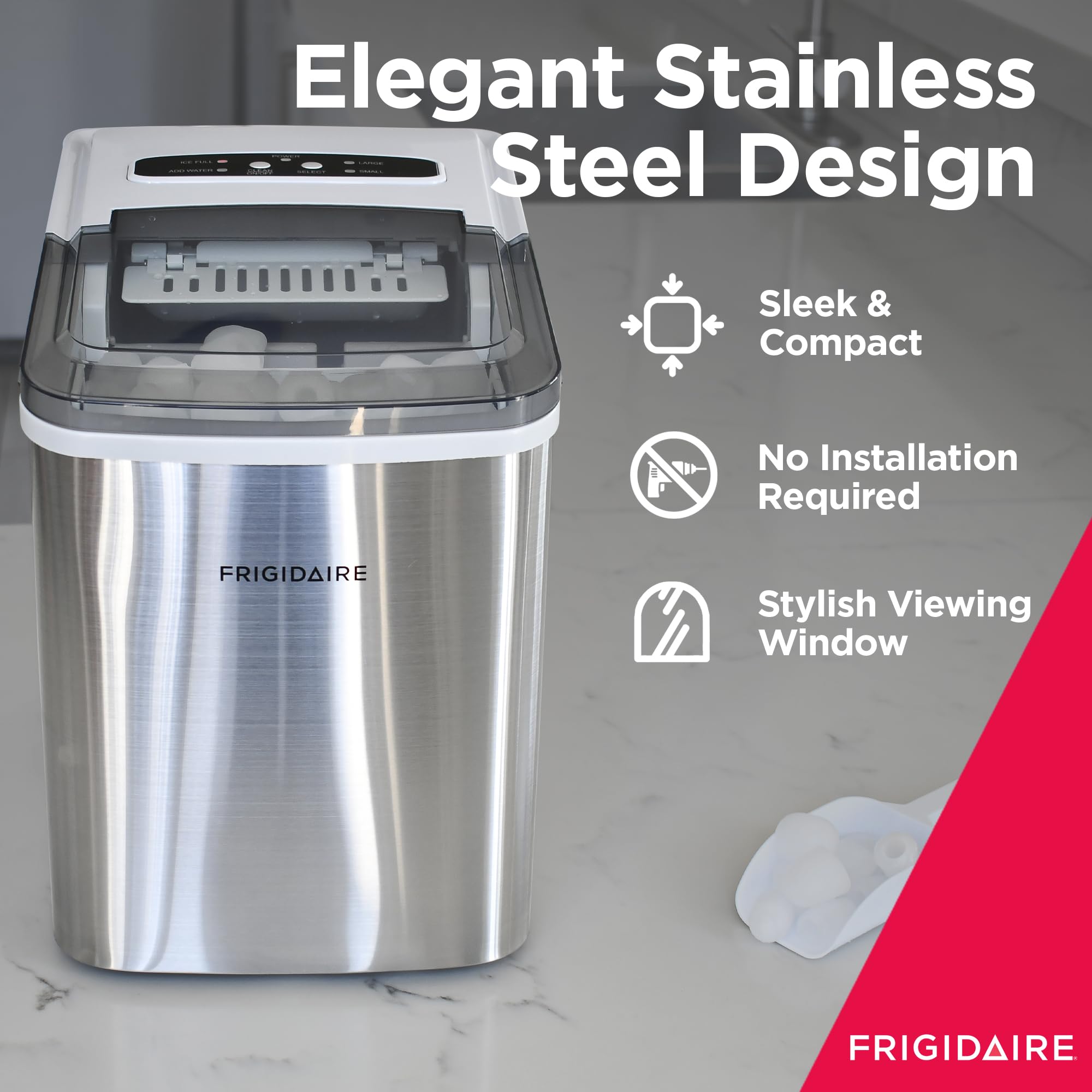 Frigidaire 26 Lbs per Day Portable Compact Maker, Ice Making Machine, Stainless, Medium 🍁 All In One Marketplace Canada