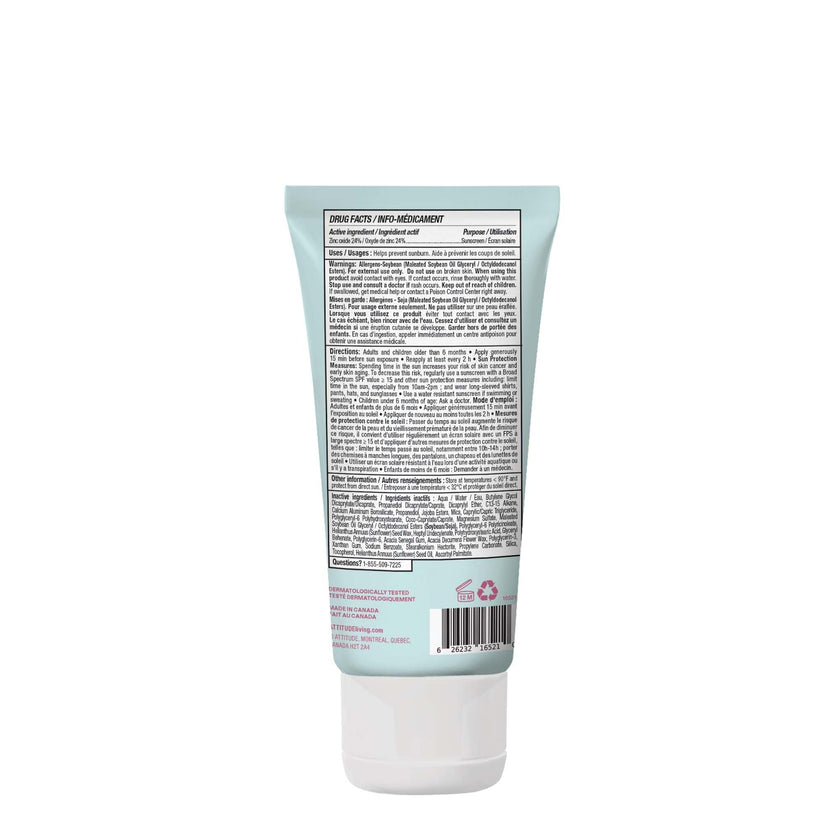 ATTITUDE Baby Mineral Sunscreen SPF 50, Broad Spectrum Zinc Oxide, EWG Verified, Mineral-Based, Non-Nano, Lightweight Cream for Face & Body, Gentle Formula, Unscented, 80 grams 🍁 All In One Marketplace Canada