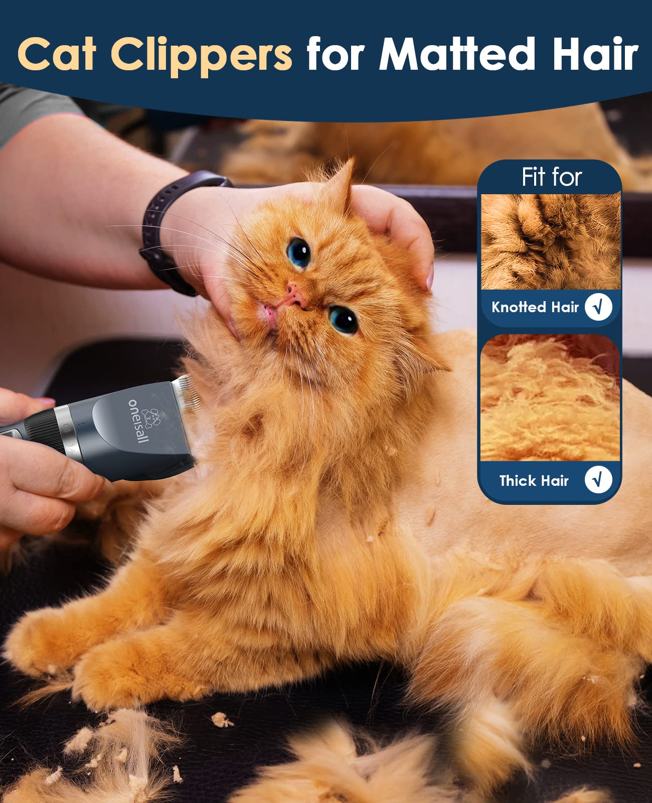 oneisall Quiet Cat Clippers for Matted & Long Hair, 2-Speed Cordless Pet Shaver Grooming Kit for Cats, Small Dogs & Animals (Blue) 🍁 All In One Marketplace Canada