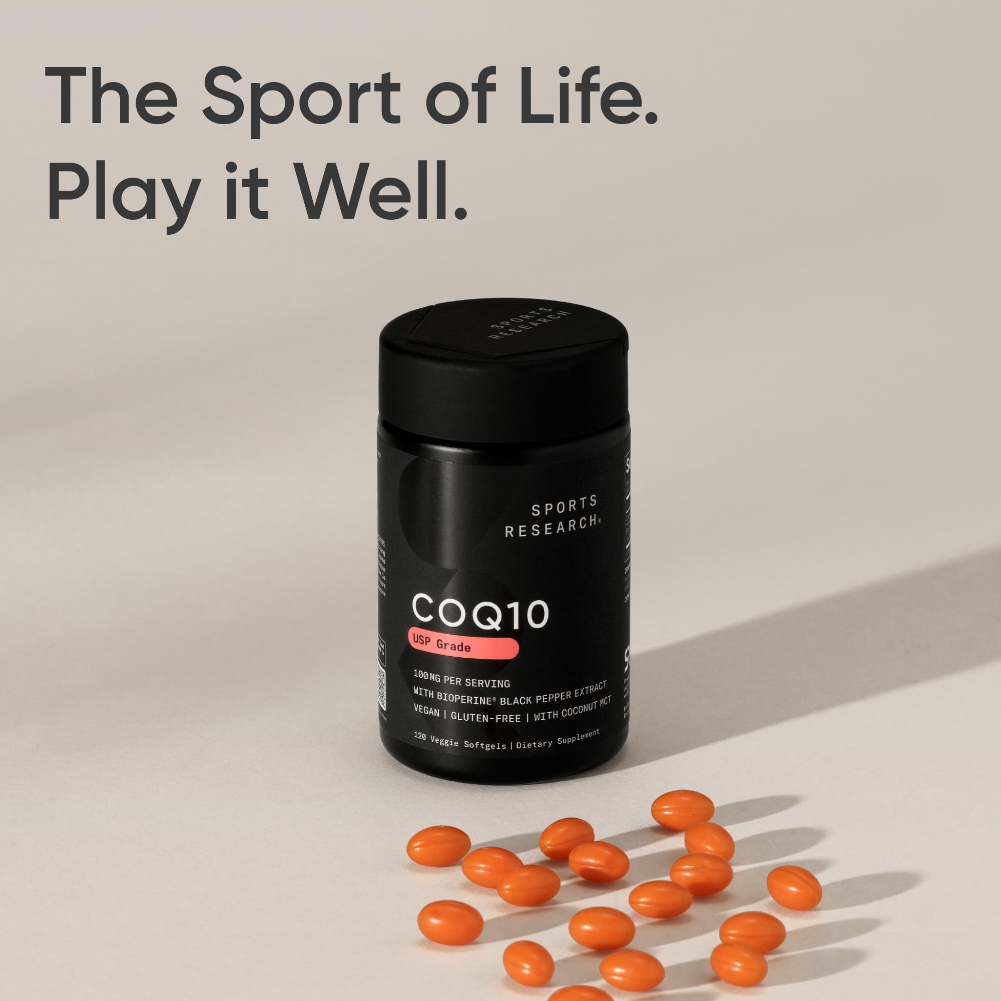 Sports Research® CoQ10 (100mg) Enhanced w/Coconut Oil & Bioperine (Black Pepper) for Better Absorption | Vegan Certified, Non-GMO Verified (120 Veggie Softgels) 🍁 All In One Marketplace Canada
