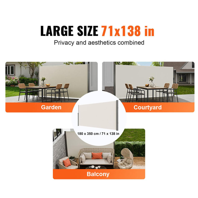 VEVOR Retractable Side Awning, 71''x 138'' Outdoor Privacy Screen, 180g Polyester Water-Proof Retractable Patio Screen, UV 30+ Room Divider Wind Screen for Patio, Backyard, Balcony, Beige 🍁 All In One Marketplace Canada