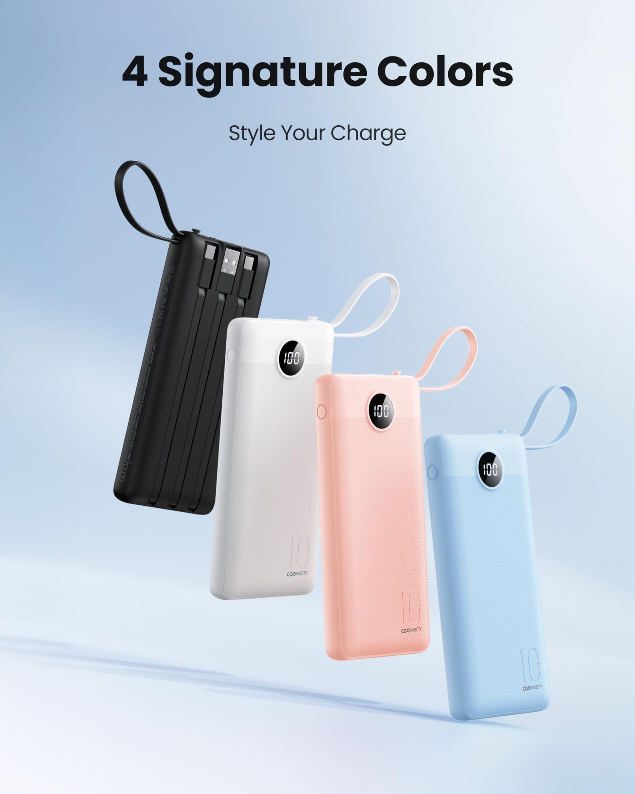 Coowisty Slim Power Bank 10000mAh, Portable Charger Built in 4 Cables 🍁 All In One Marketplace Canada