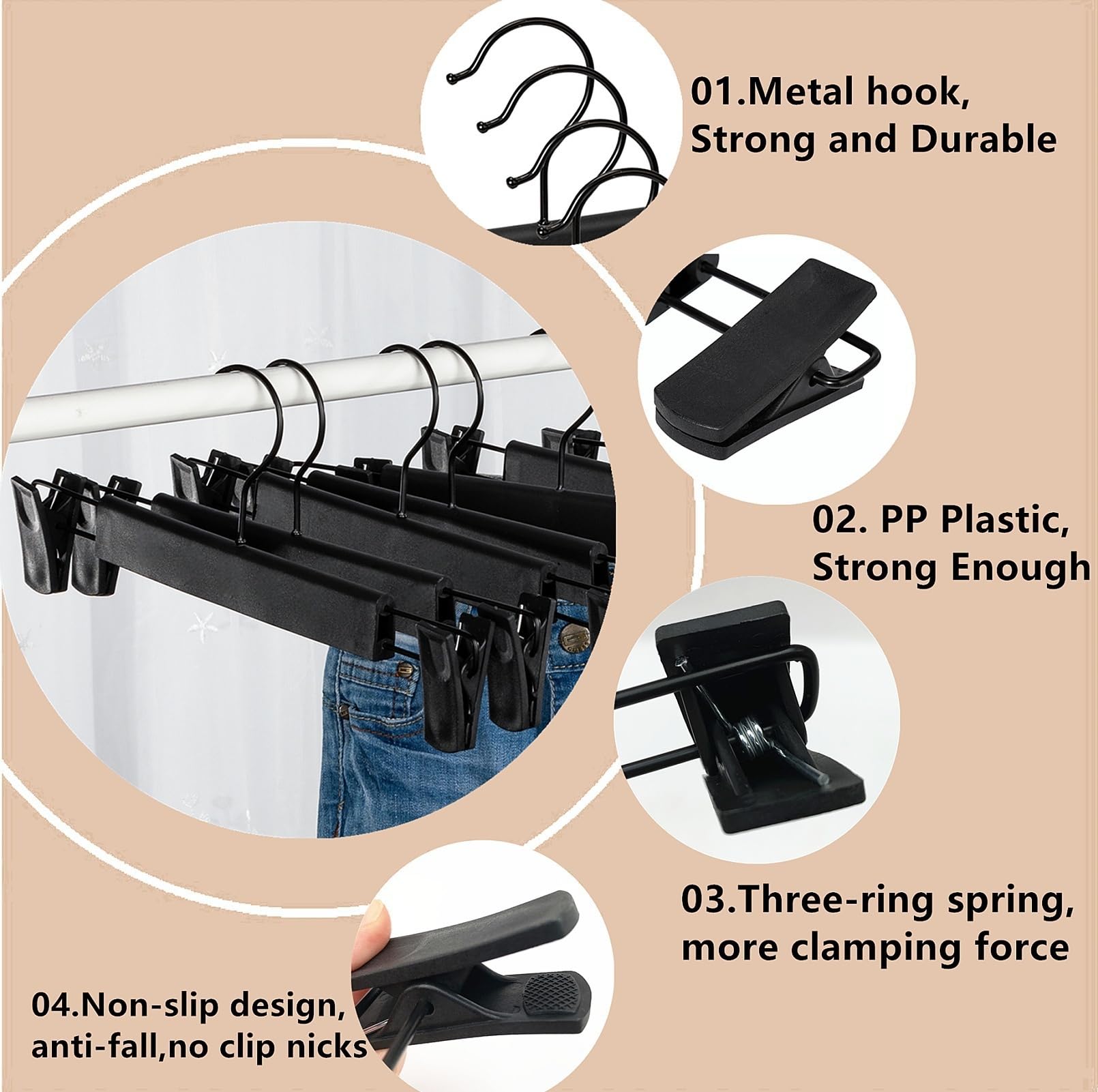 Lamitocs Pants Hangers with Clips, Skirt Hangers, 360 ° Swivel Hooks Space Saving Hangers for Pants, Skirts, Clothes, Jeans (10Pack,Black) 🍁 All In One Marketplace Canada