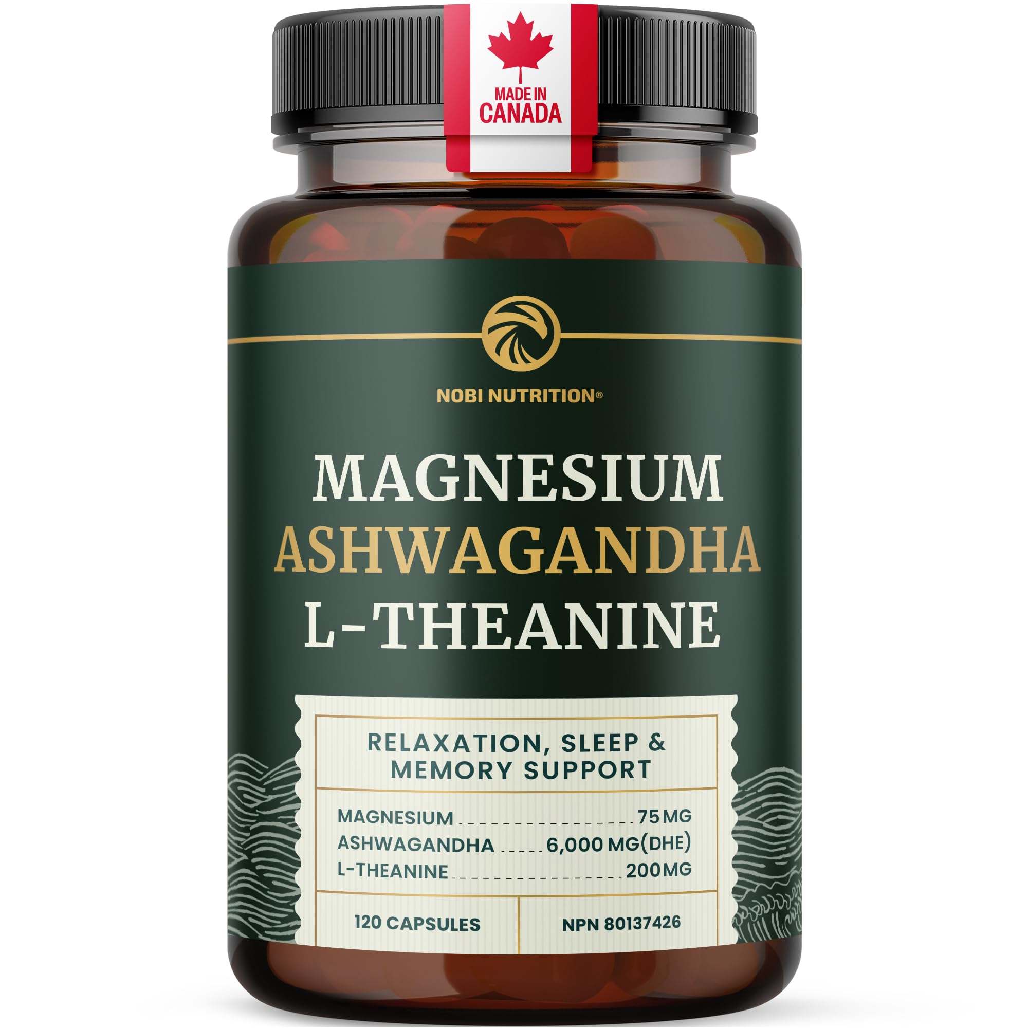 L Theanine, Magnesium Glycinate + Ashwagandha Supplement | Relaxation, Sleep & Memory Support | Stress Relief, Calm, Mood & Sleep Supplements | Made in Canada & Non-GMO | 120 Ct 🍁 All In One Marketplace Canada