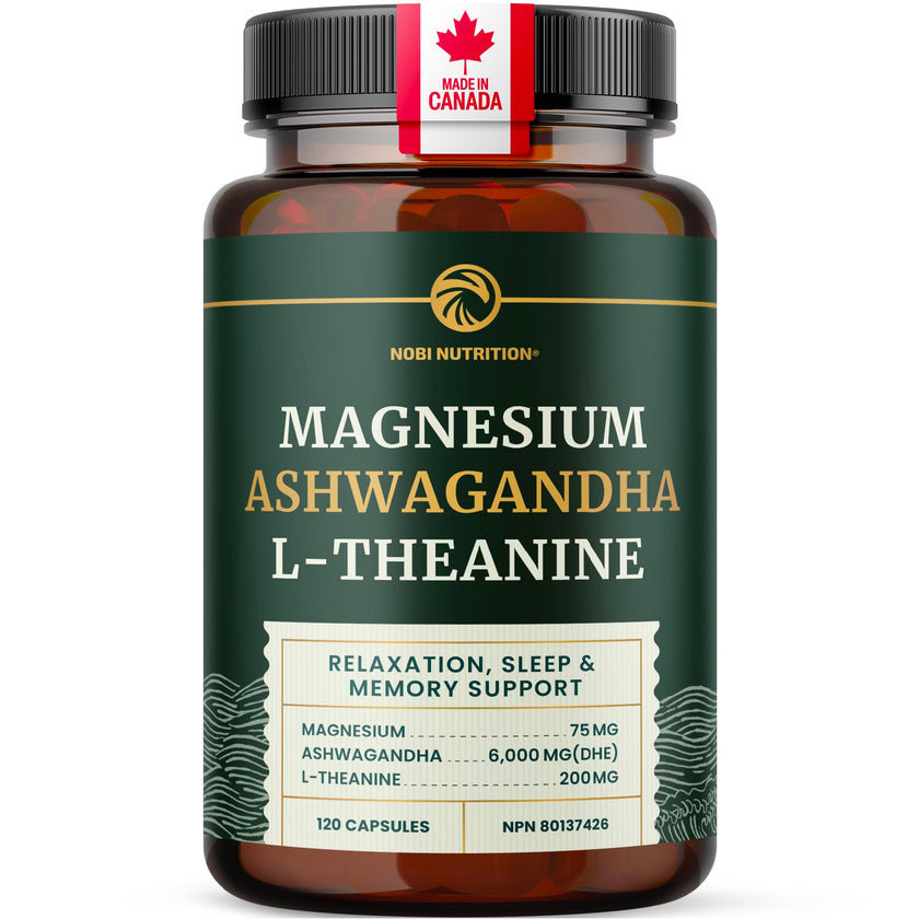 L Theanine, Magnesium Glycinate + Ashwagandha Supplement | Relaxation, Sleep & Memory Support | Stress Relief, Calm, Mood & Sleep Supplements | Made in Canada & Non-GMO | 120 Ct 🍁 All In One Marketplace Canada