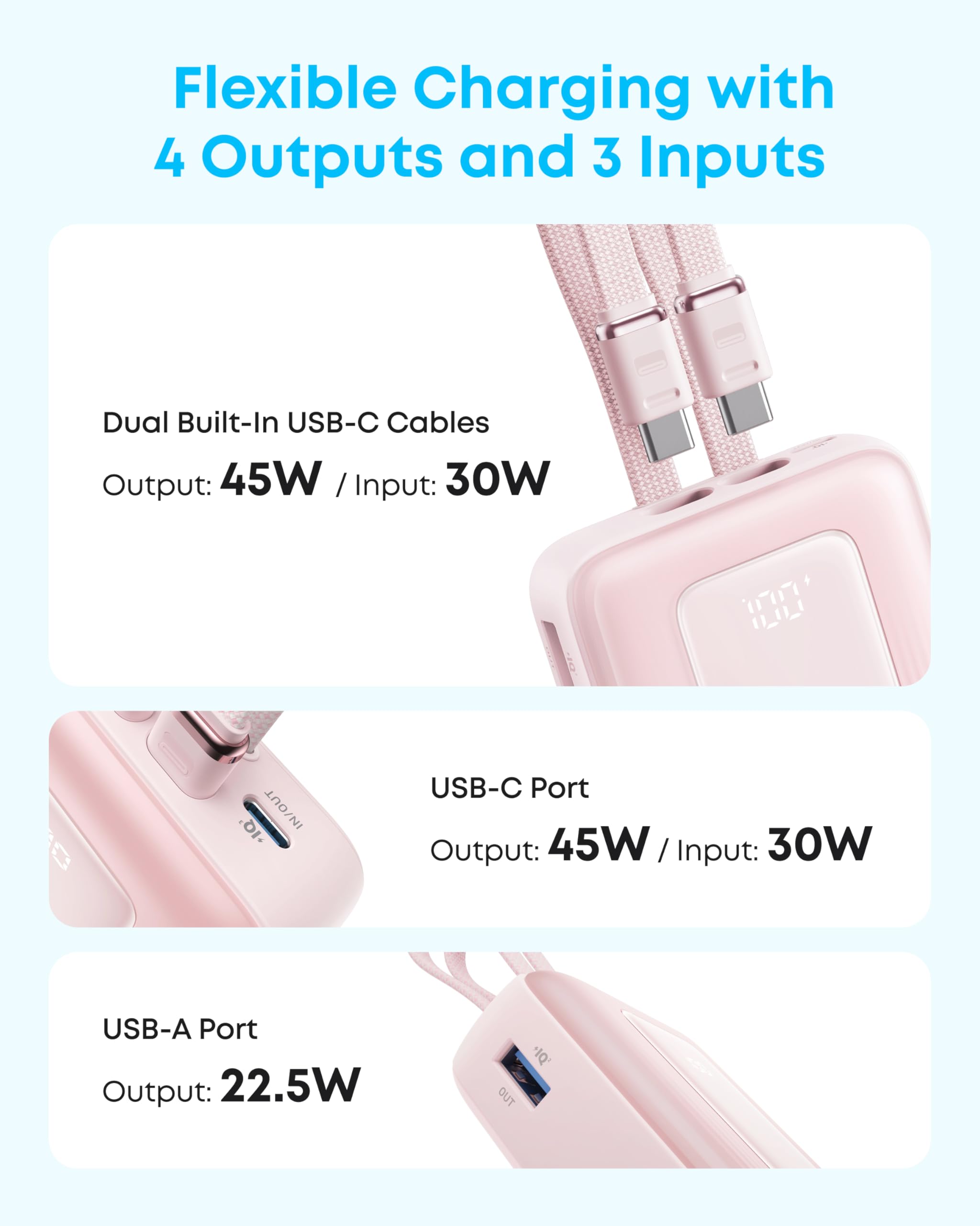 Anker Zolo Power Bank, 20,000mAh 45W Max Fast Portable Charger with Built-in USB-C Cable, USB C&A, 40W Battery Pack for iPhone 17 Series, MacBook, Samsung, and More (Built-in C Cable*2) 🍁 All In One Marketplace Canada