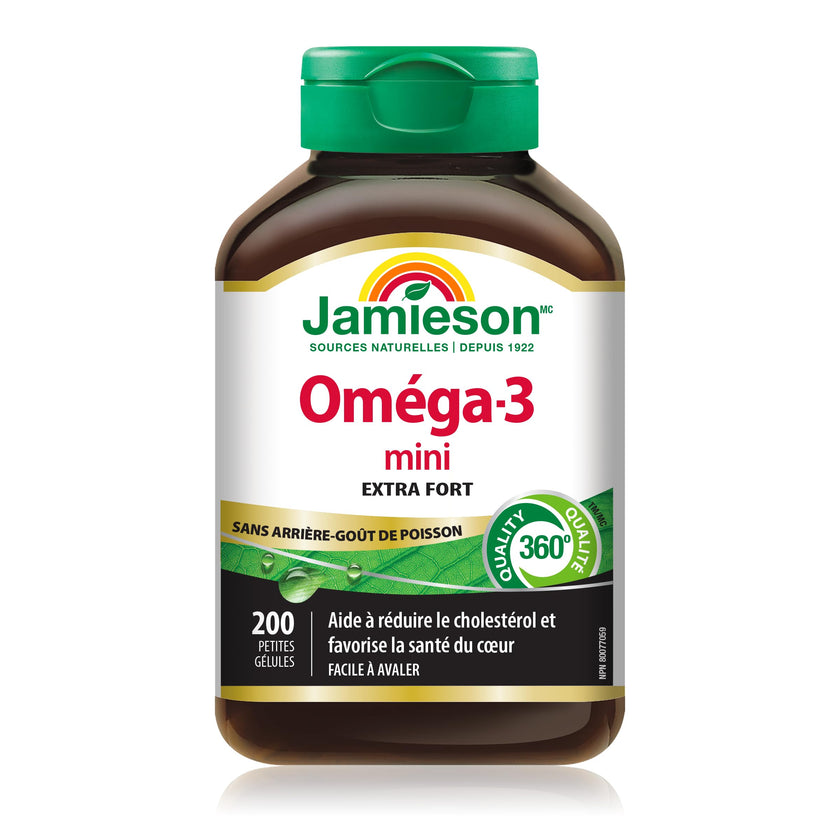 Jamieson Omega-3 Mini Softgels, No Fishy Aftertaste, Improves Heart Health, and Supports Brain Health. With 210 mg EPA and 140 mg DHA, No Burpback, Easy to Swallow, Gluten-Free, Non-GMO, 200 Count 🍁 All In One Marketplace Canada