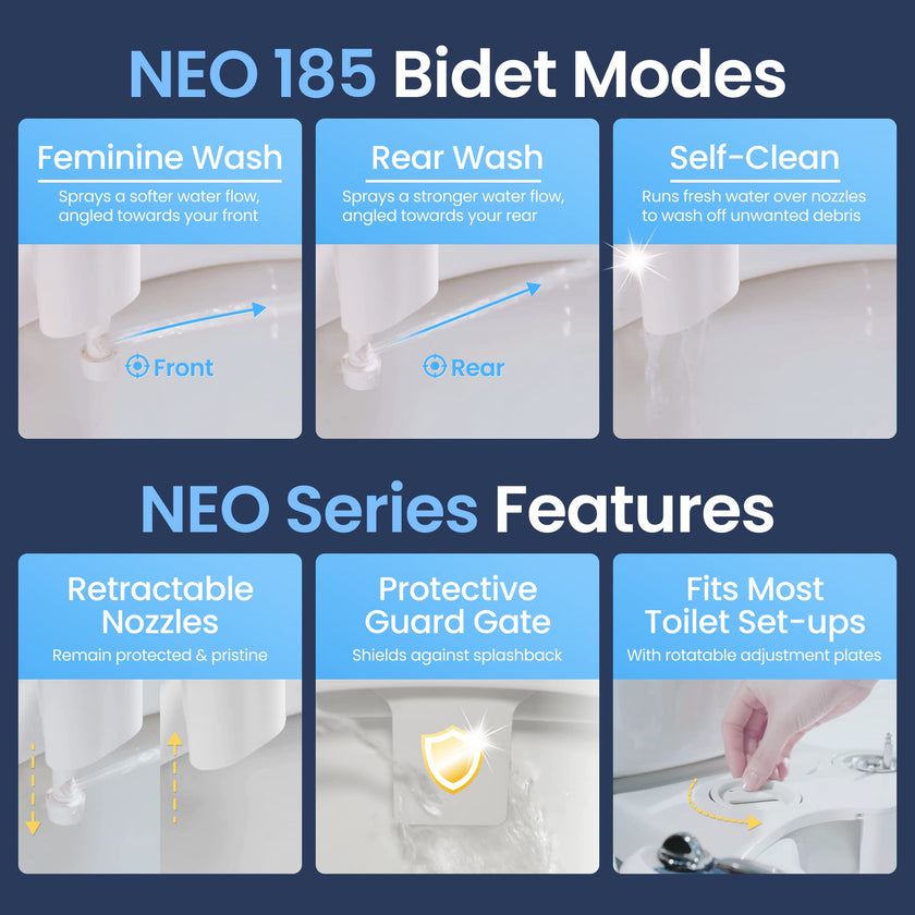 LUXE Bidet NEO 185 - Dual Nozzle, Self-Cleaning, Non-Electric Bidet Attachment for Toilet Seat, Adjustable Water Pressure, Rear & Feminine Wash (Blue) 🍁 All In One Marketplace Canada