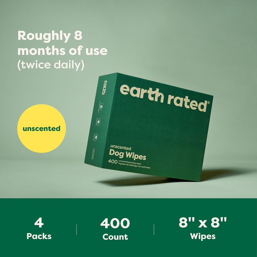 Earth Rated (A Canadian Company) Pet Wipes for Dogs and Cats, Hypoallergenic, Cleaning and Hydrating, for Grooming Paws, Body and Butt, Unscented, 400 Count 🍁 All In One Marketplace Canada