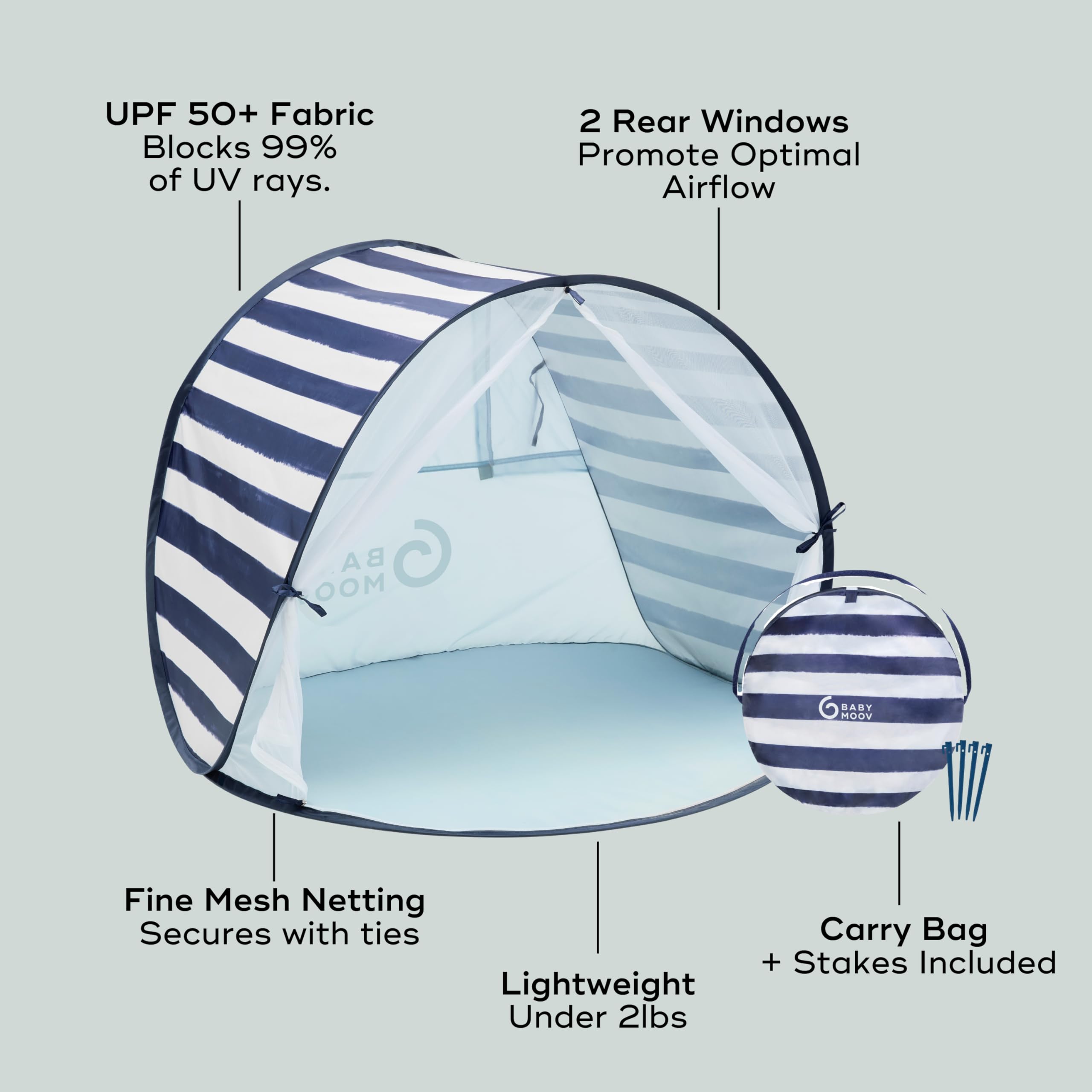 Babymoov Anti-UV Baby & Toddler Beach Tent, Pop-Up Sun Shade Shelter with UPF 50+ Protection, Portable Outdoor Canopy, Ventilated Shade, Floor Mat & Carry Bag, Marine 🍁 All In One Marketplace Canada
