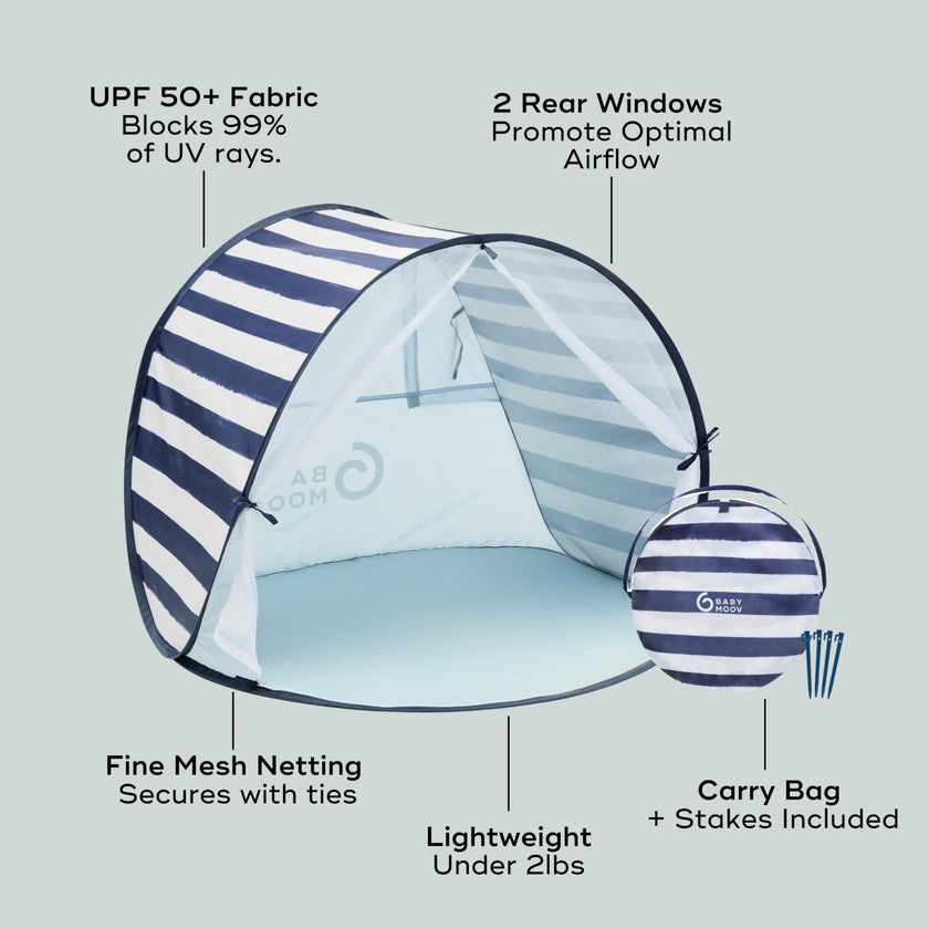 Babymoov Anti-UV Baby & Toddler Beach Tent, Pop-Up Sun Shade Shelter with UPF 50+ Protection, Portable Outdoor Canopy, Ventilated Shade, Floor Mat & Carry Bag, Marine 🍁 All In One Marketplace Canada