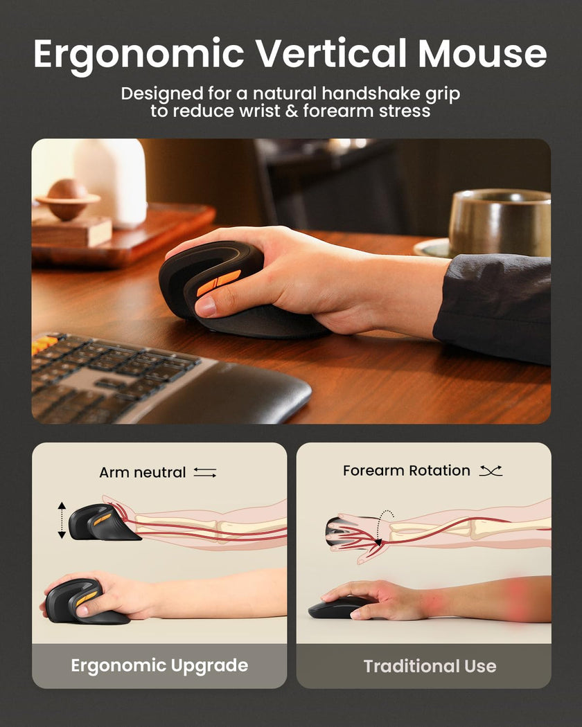 ProtoArc Ergonomic Vertical Mouse, EM11 NL Bluetooth Mouse Wireless Rechargeable Mice with 3 Devices (Bluetooth or USB), Vertical Wireless Mouse for Computer, iPad, Mac, Windows (Black) 🍁 All In One Marketplace Canada