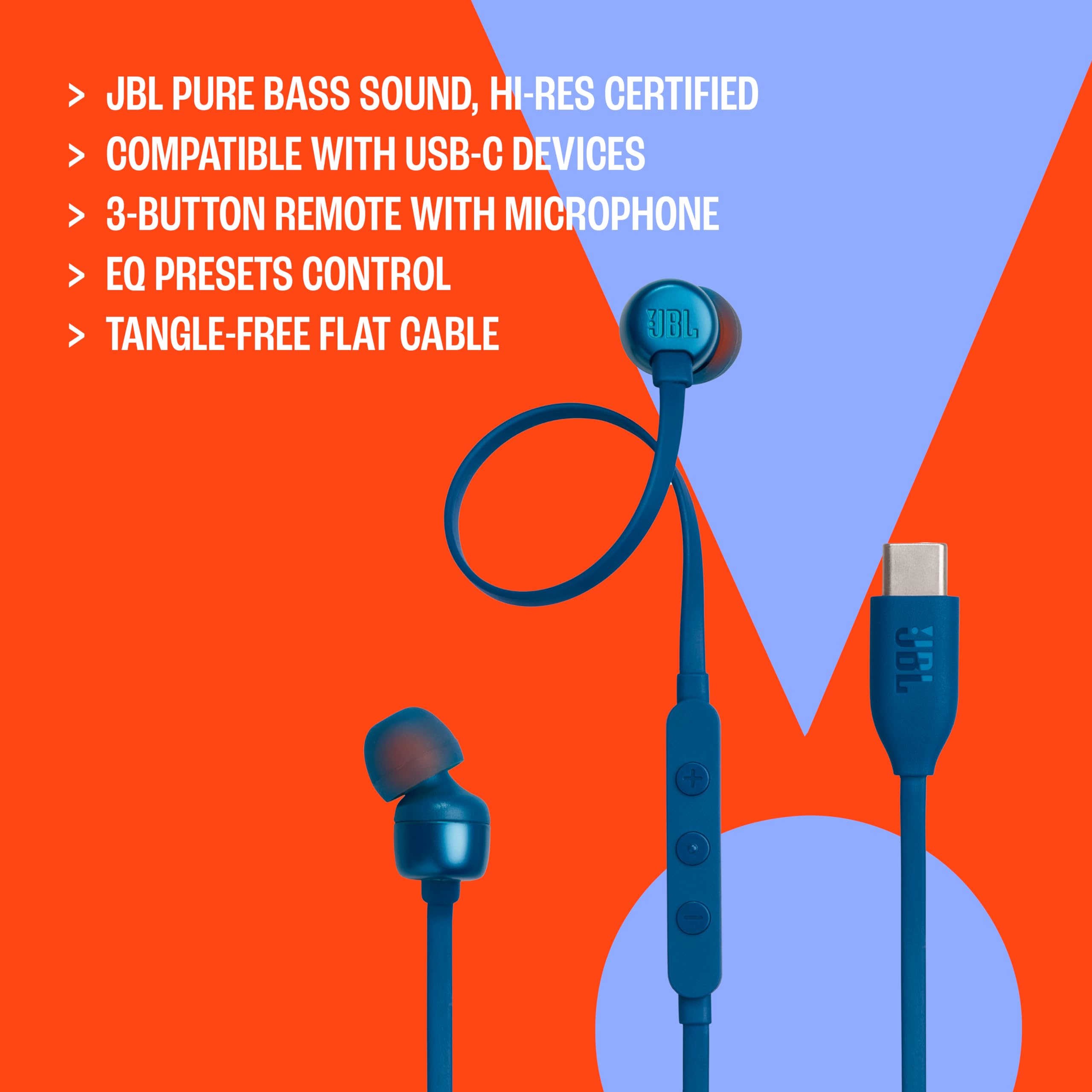JBL Tune 310C - USB-C Wired Hi-Res in-Ear Headphones, Tangle-Free Flat Cable, 3-Button Remote with Microphone (Black) 🍁 All In One Marketplace Canada