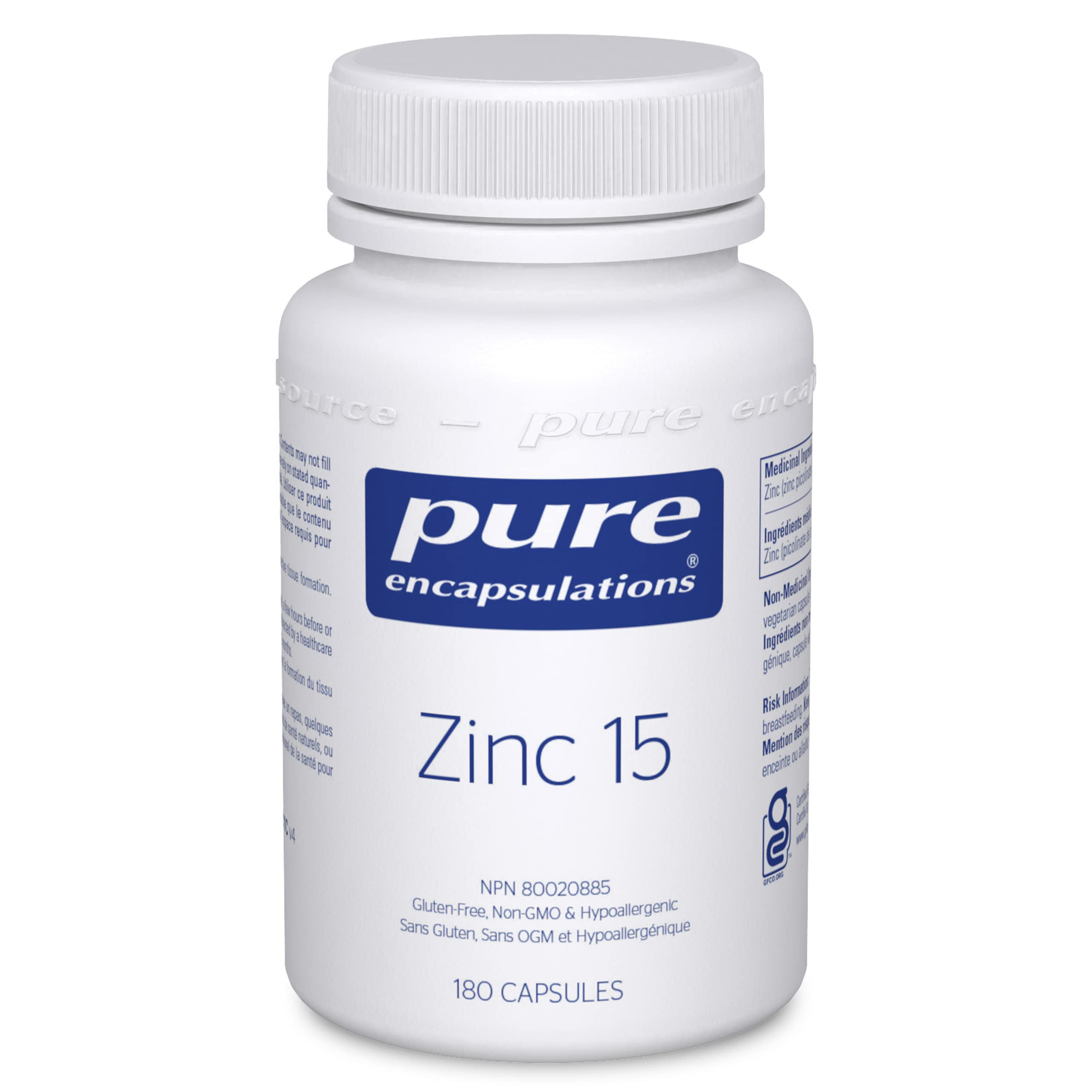 Pure Encapsulations Zinc 15 mg - Zinc Picolinate Supplement for Immune System Support - For Wound Healing - With Premium Zinc Picolinate - 180 Capsules 🍁 All In One Marketplace Canada